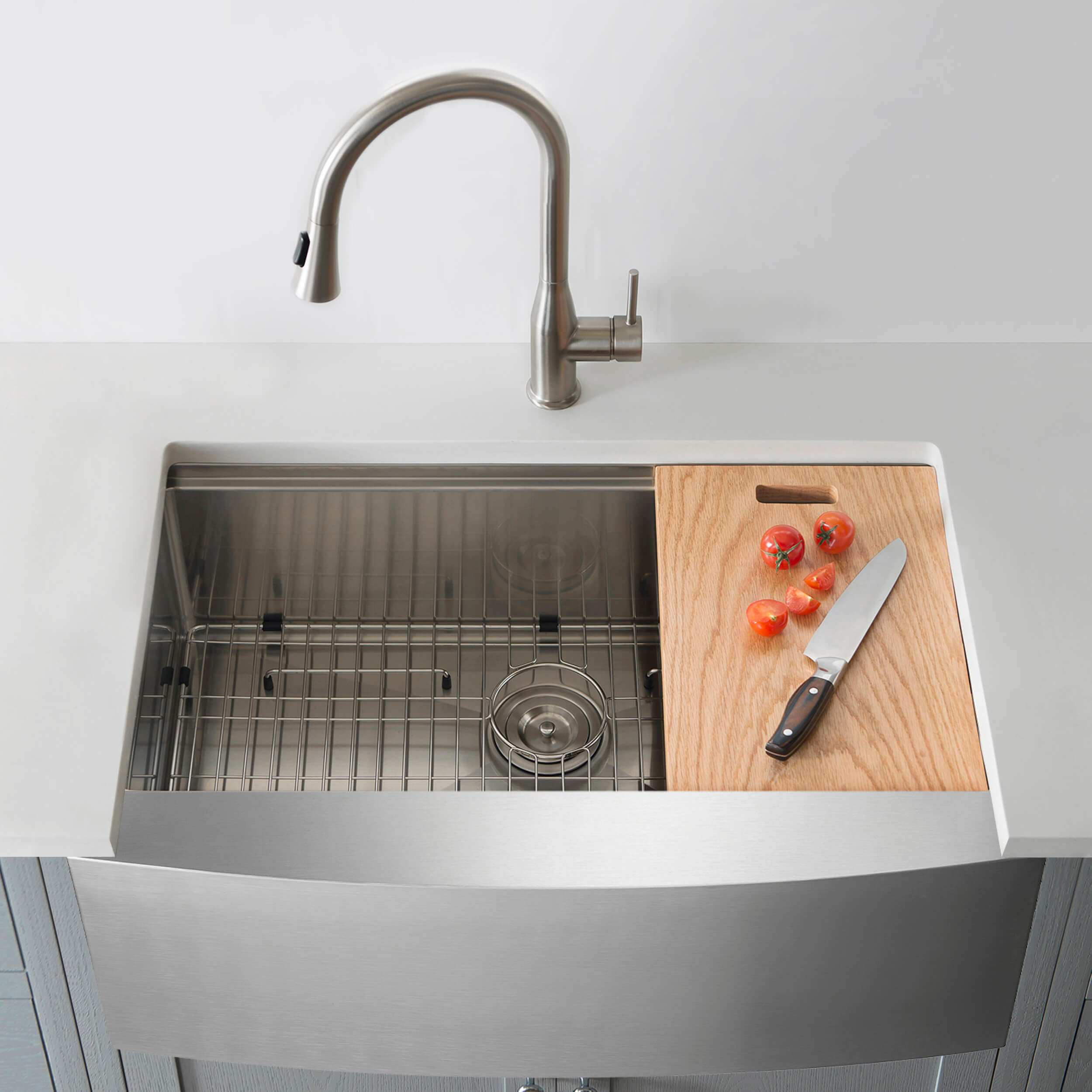 30" Farmhouse Apron Single Bowl Stainless Steel Workstation Kitchen Sink - C1-30SFT