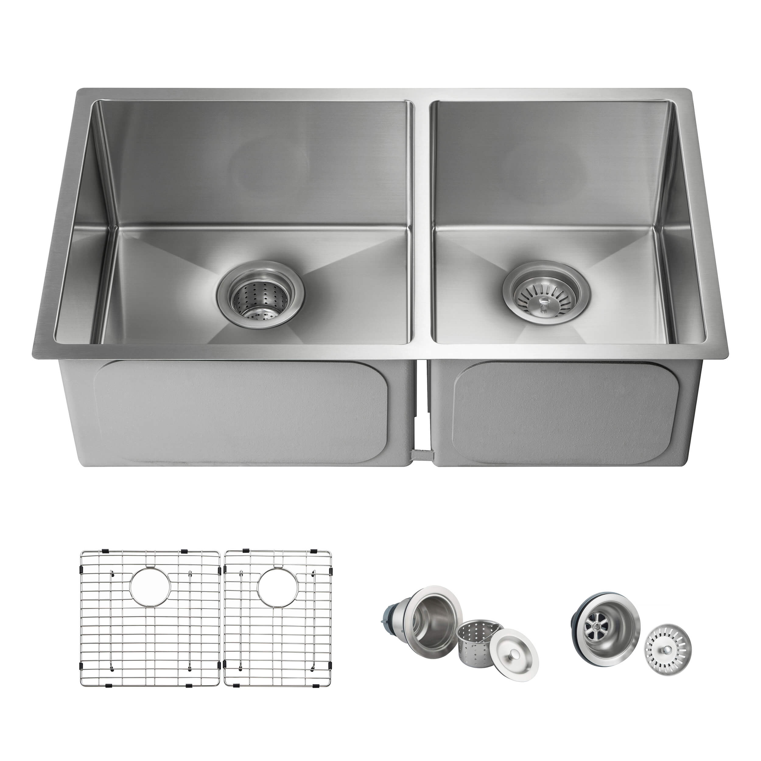 32 3/4" Handcrafted Undermount Double Bowl Stainless Steel Kitchen Sink - C1-33DBS