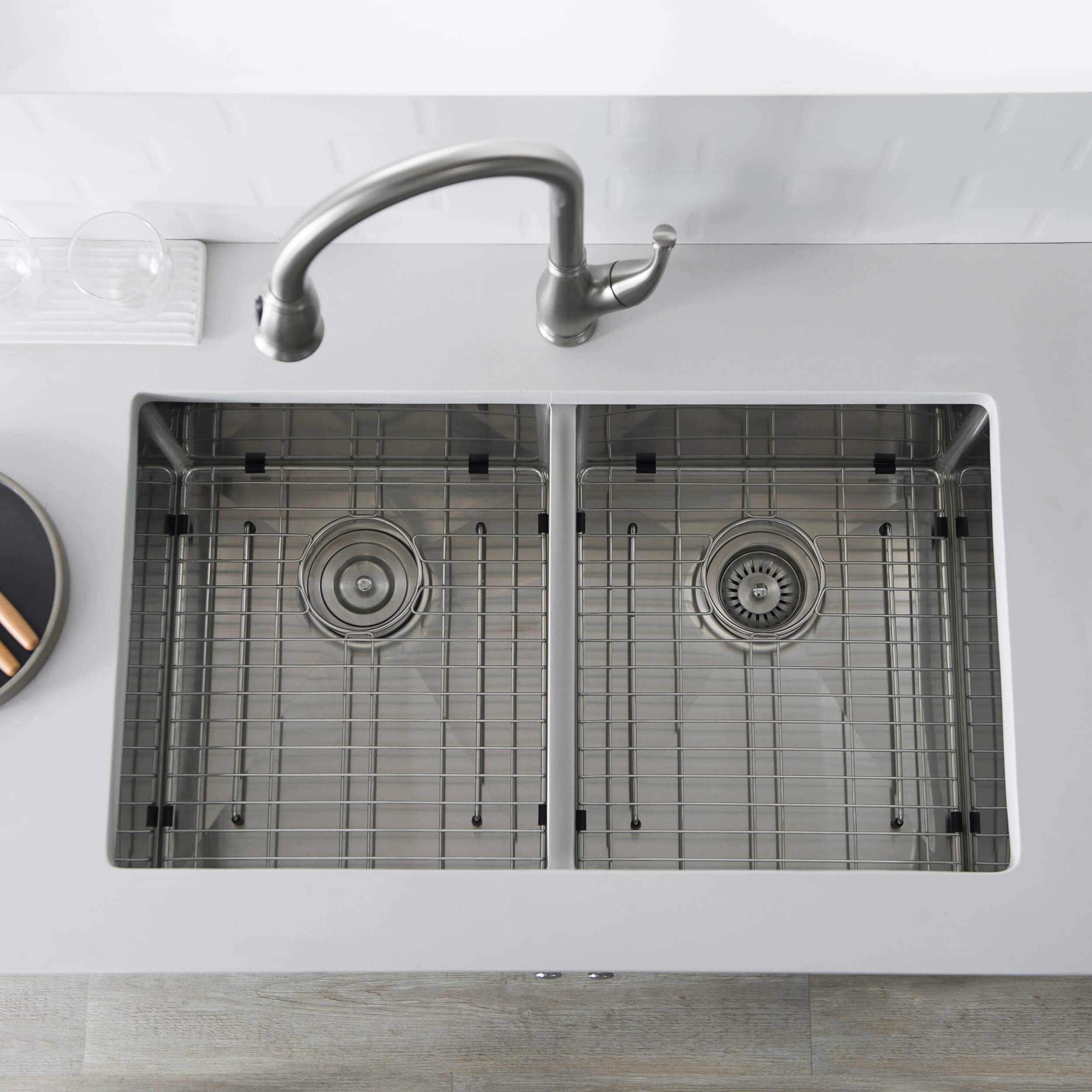 32 3/4" Handcrafted Undermount Double Bowl Stainless Steel Kitchen Sink - C1-33DEQ