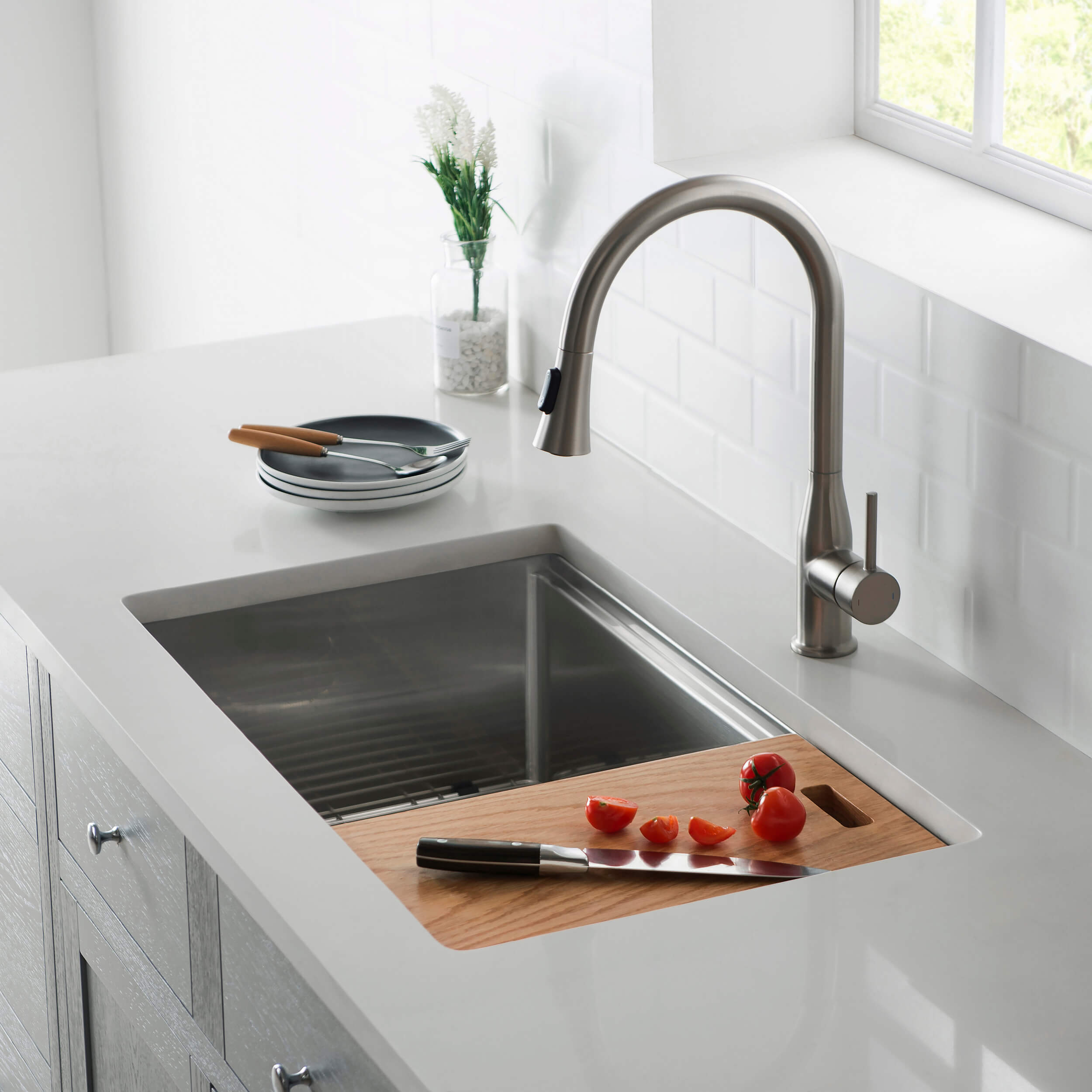 33" Undermount Single Bowl Stainless Steel Workstation Sink - C1-33ST