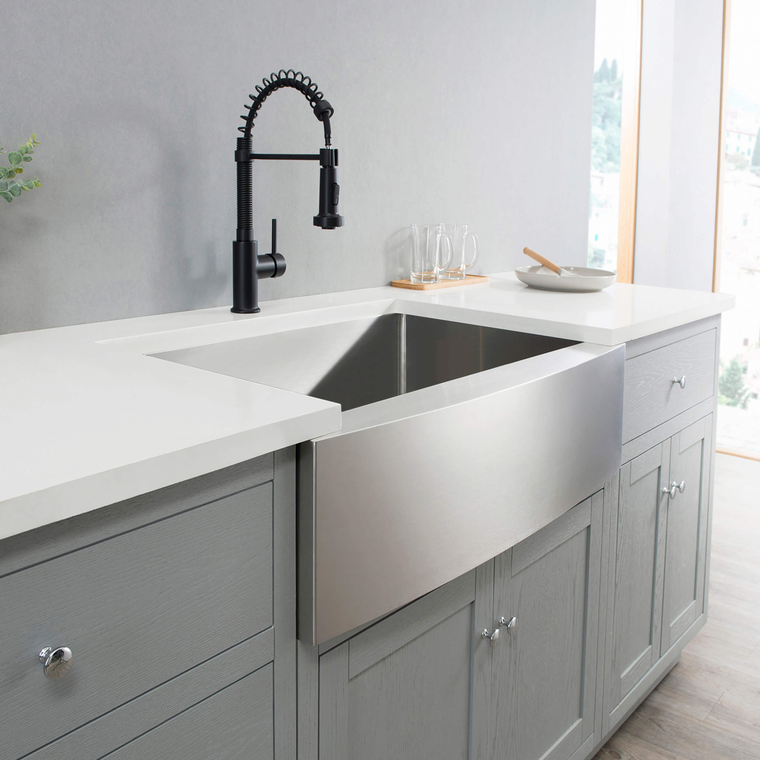 36" Handcrafted Farmhouse Apron Single Bowl Stainless Steel Kitchen Sink - C1-36SF