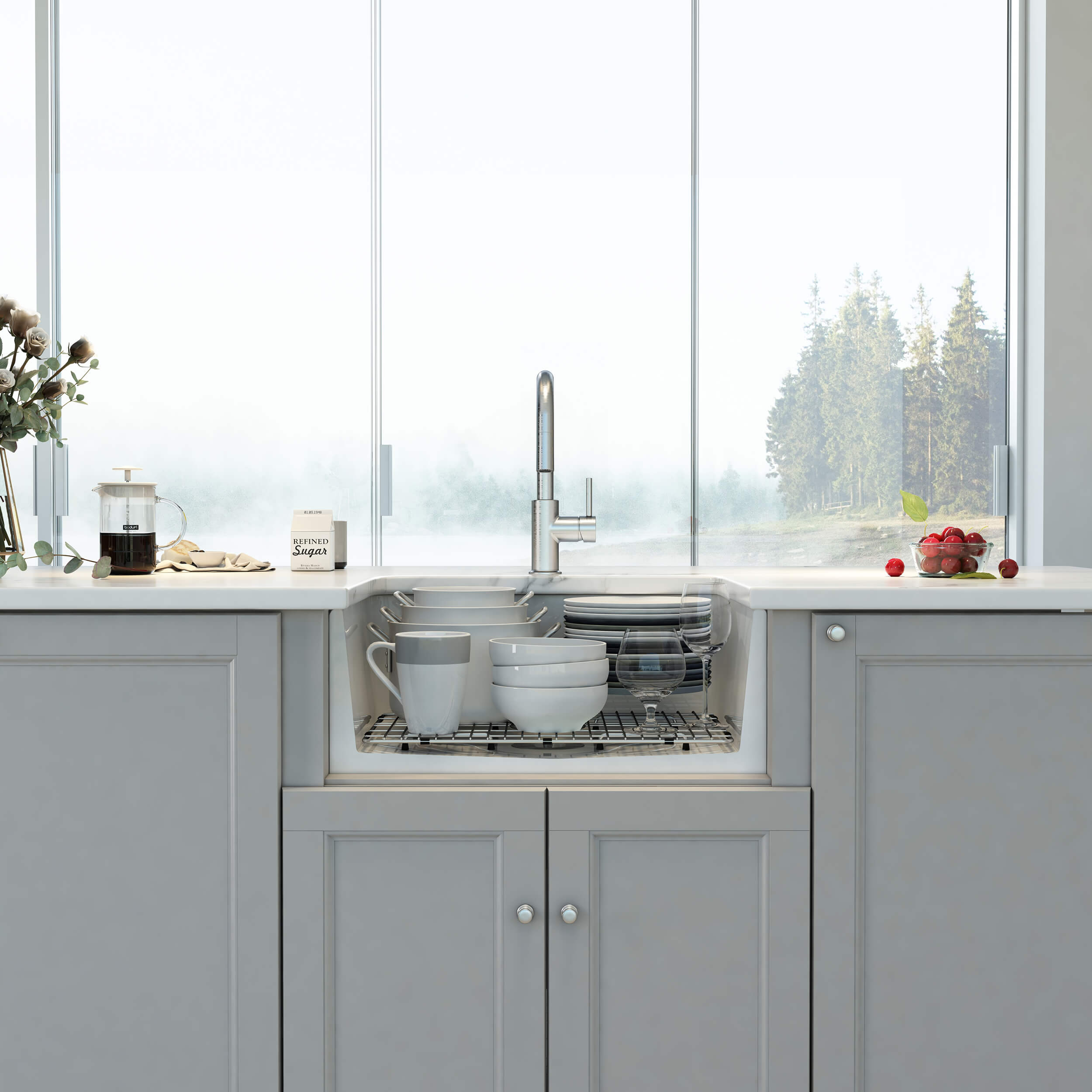 Nova 24" Curved Apron Front Fireclay Farmhouse Kitchen Sink - C2-24SFC