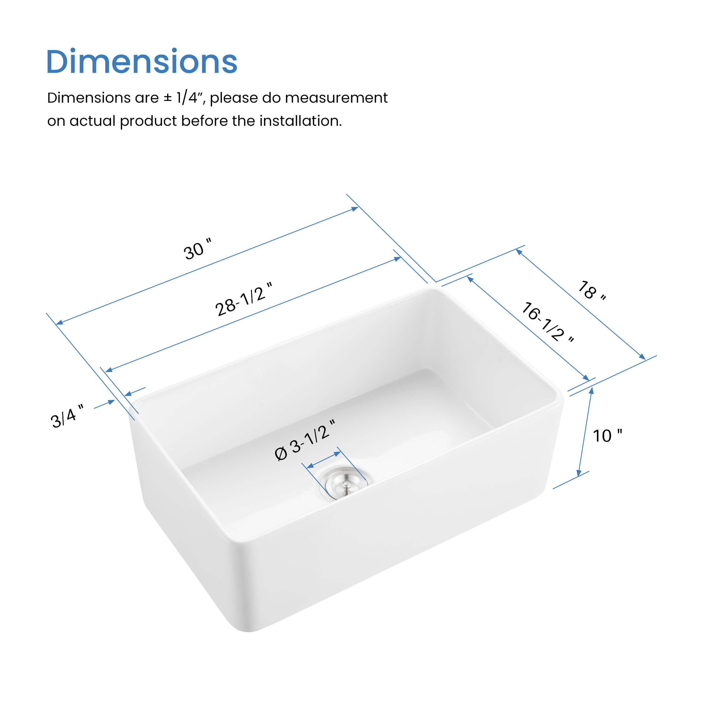 Nova 30" Fireclay Single Bowl Kitchen Farmhouse Sink - C2-30SF