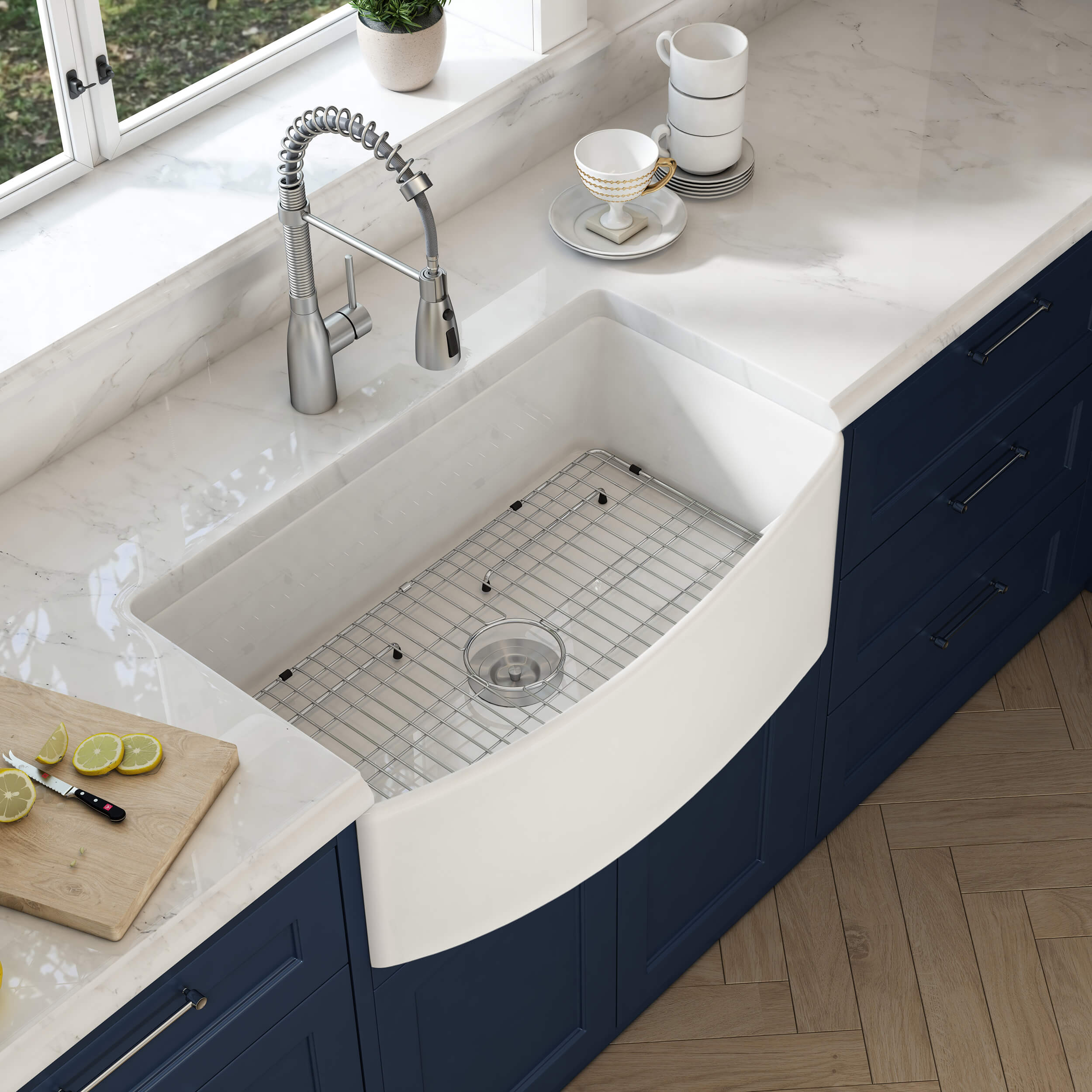Nova 36" Curved Apron Front Fireclay Farmhouse Kitchen Sink - C2-36SFC