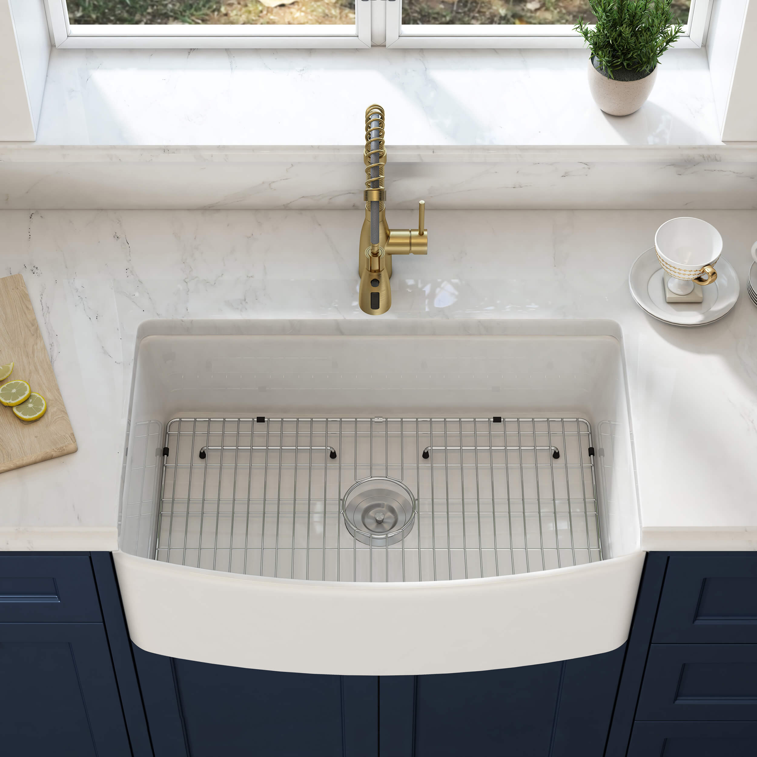 Nova 36" Curved Apron Front Fireclay Farmhouse Kitchen Sink - C2-36SFC