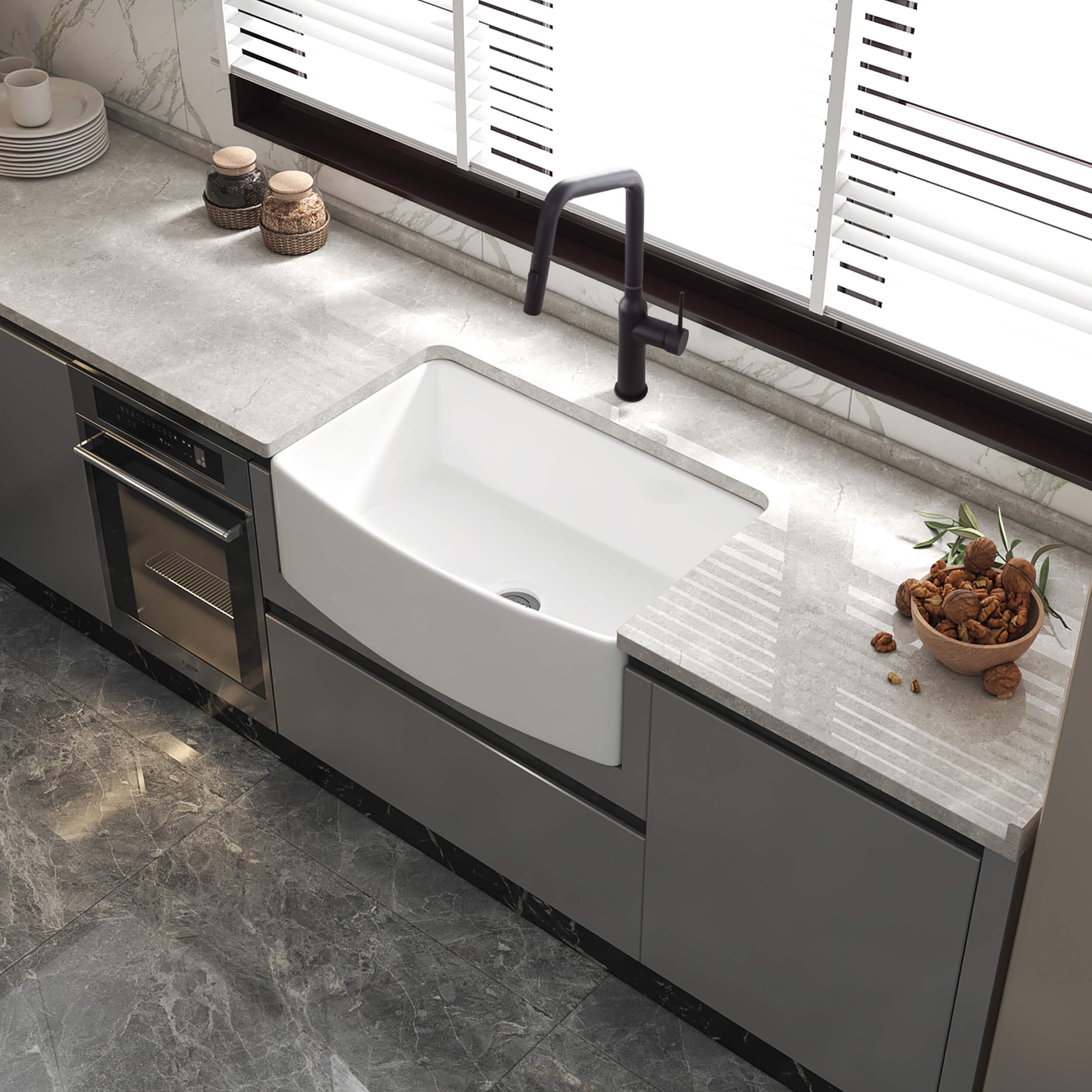 Nova 36" Curved Apron Front Fireclay Farmhouse Kitchen Sink - C2-36SFC