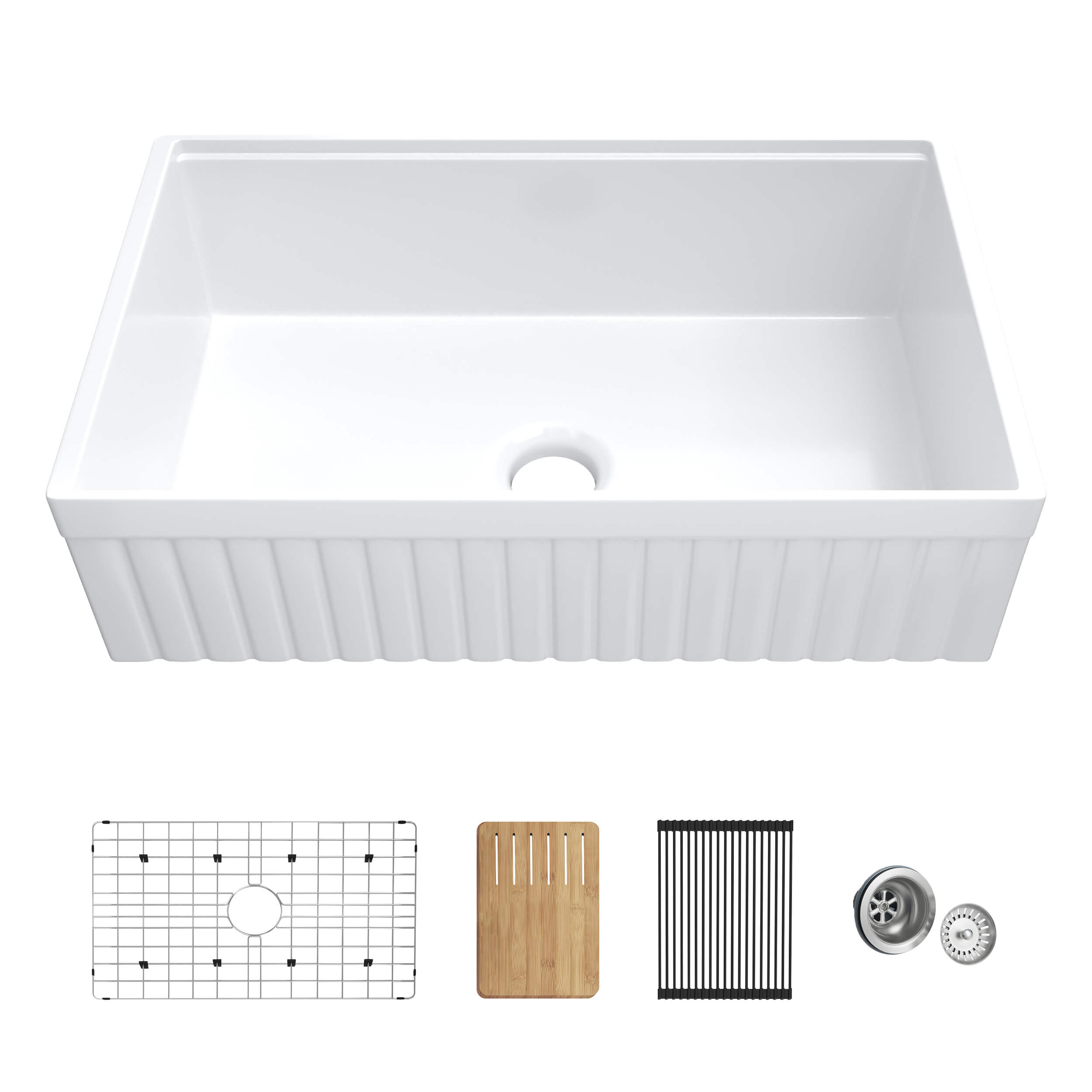 Pillar 33″ Kitchen Farmhouse Fireclay Workstation Sink - C2-33SFPIT