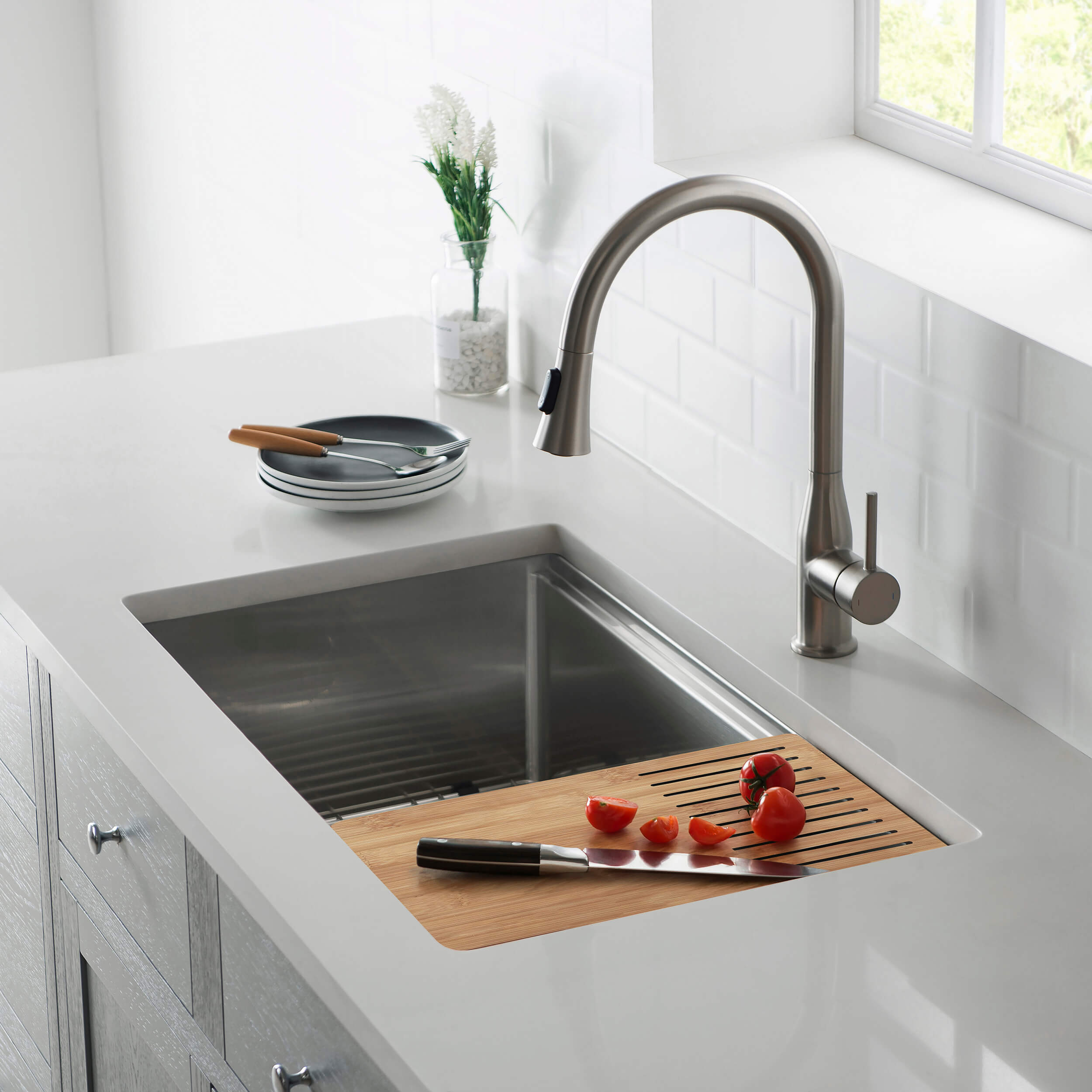 33" Handcrafted 316 Marine Grade Stainless Steel Single Bowl Workstation Undermount Kitchen Sink - C3-33ST