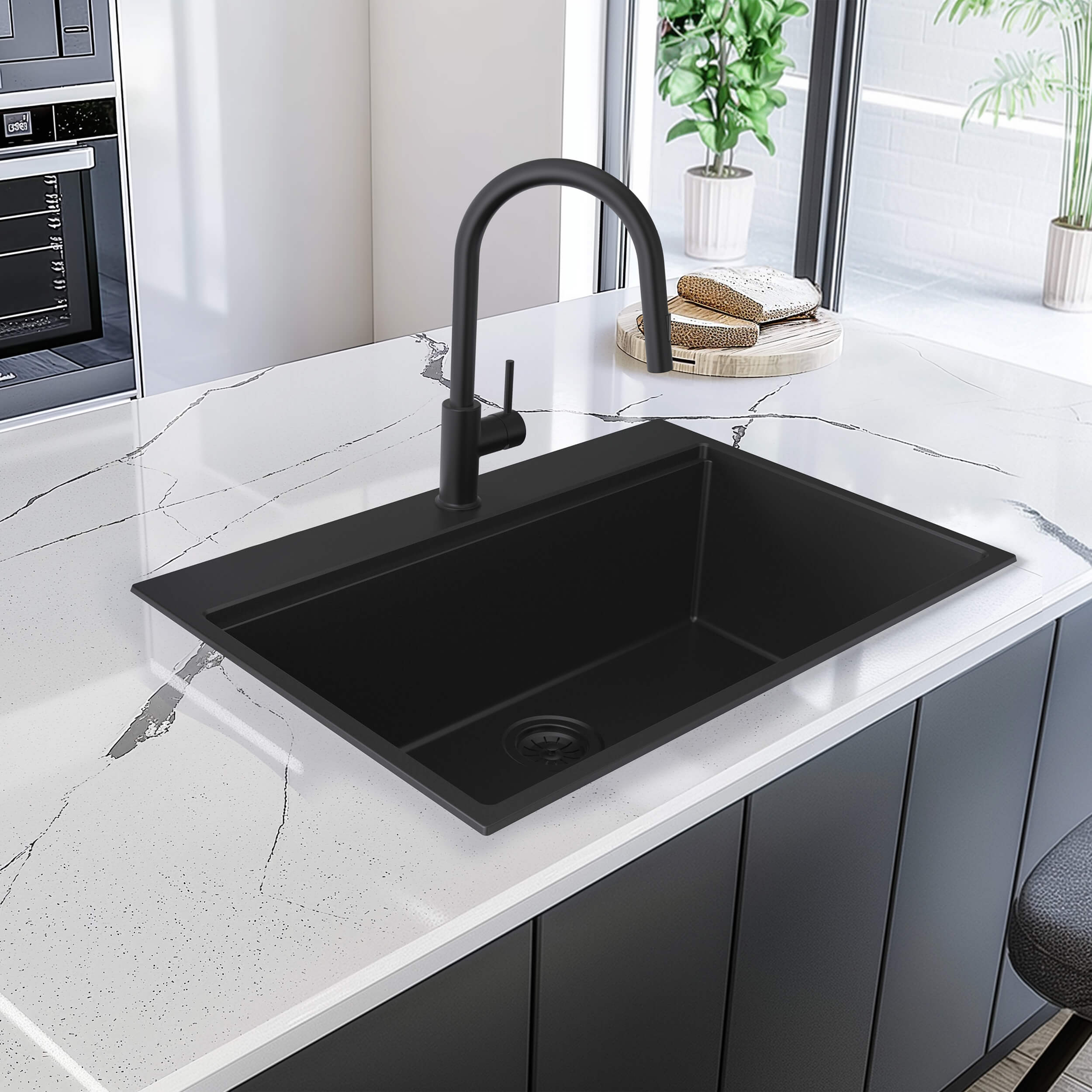 33" Top-Mount Workstation Single Bowl Quartz Kitchen Sink - C4-33TST