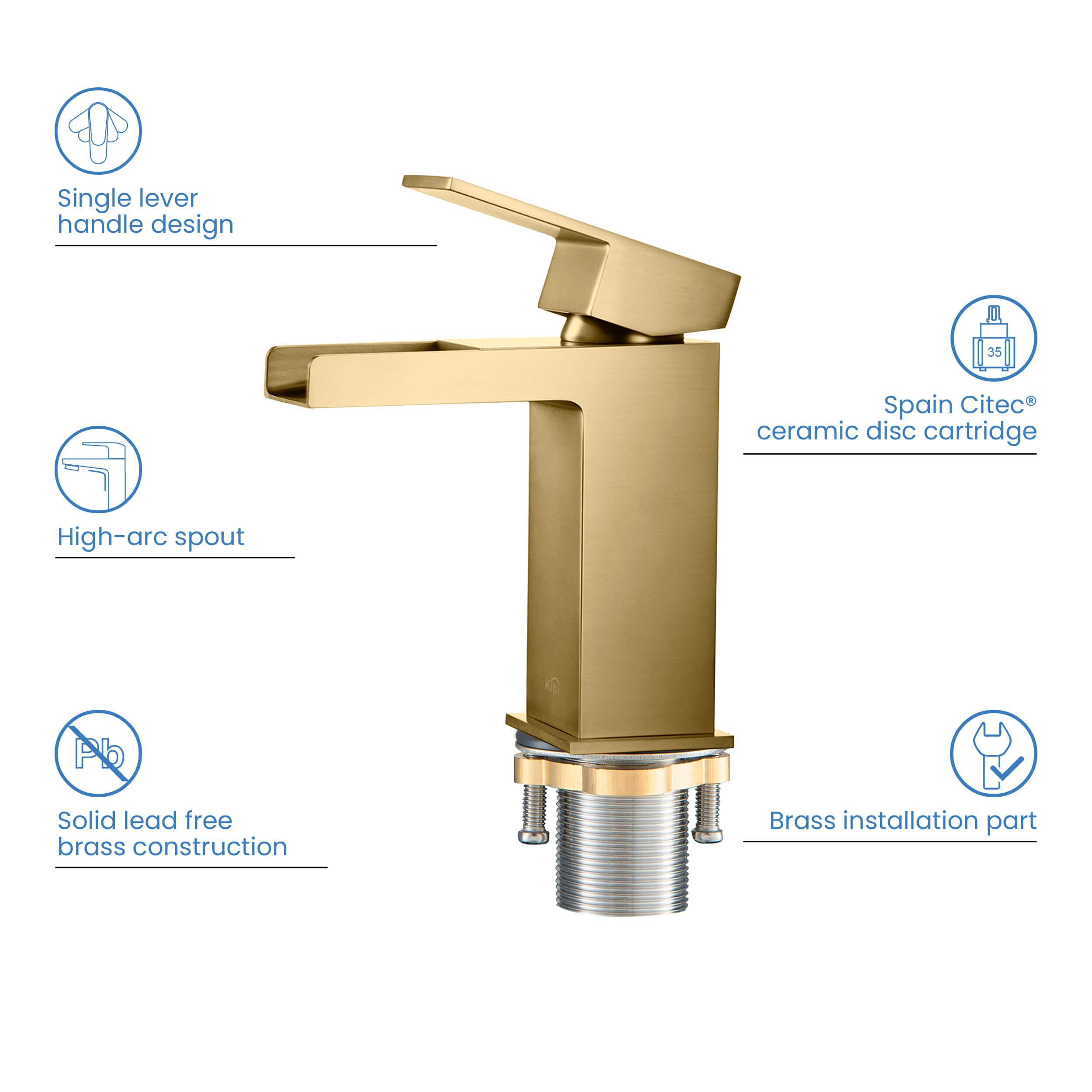 Quadra Waterfall Single Handle Bathroom Vanity Sink Faucet with Pop Up Drain - CBF-1004