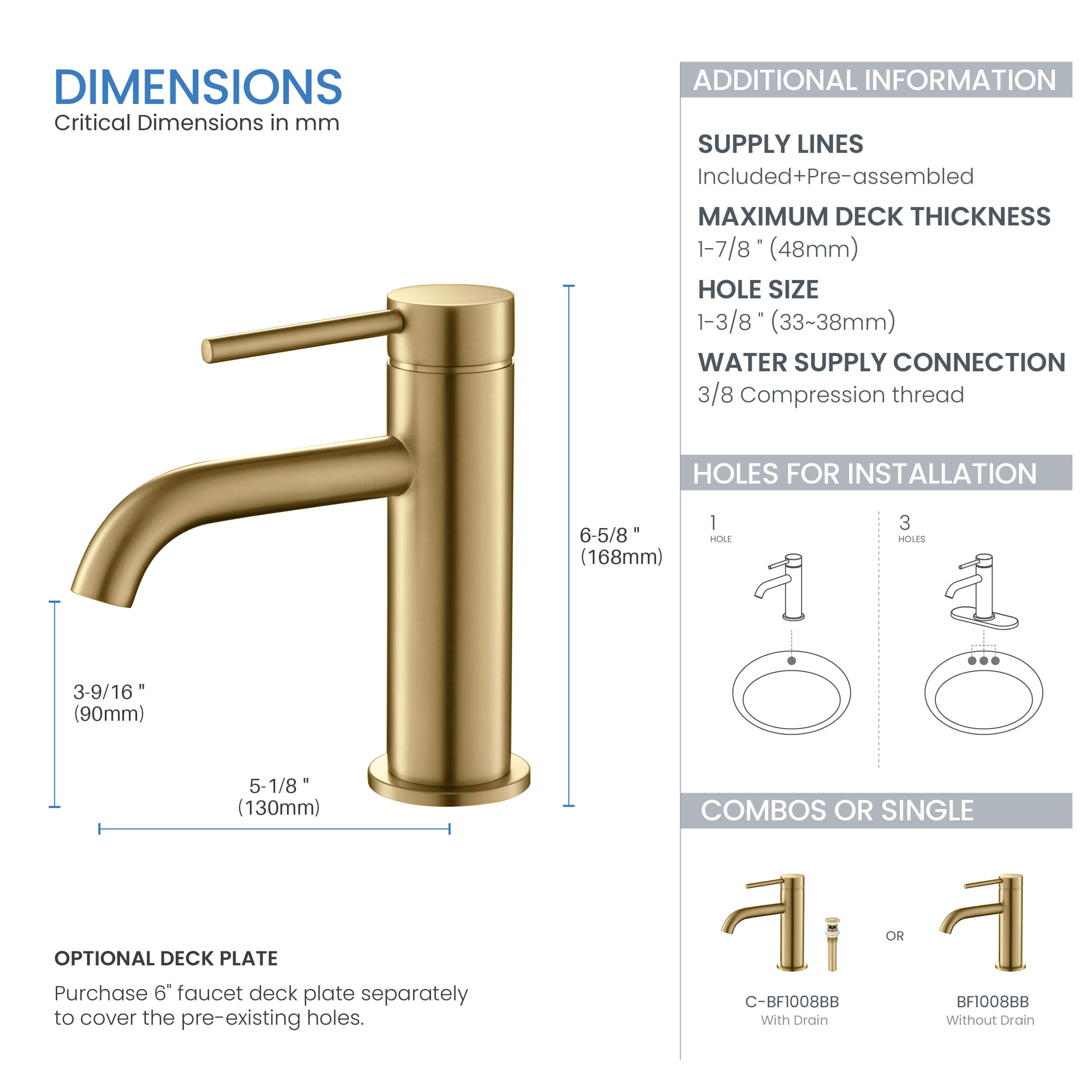 Halo Single Handle Bathroom Vanity Sink Faucet with Pop Up Drain - CBF-1008