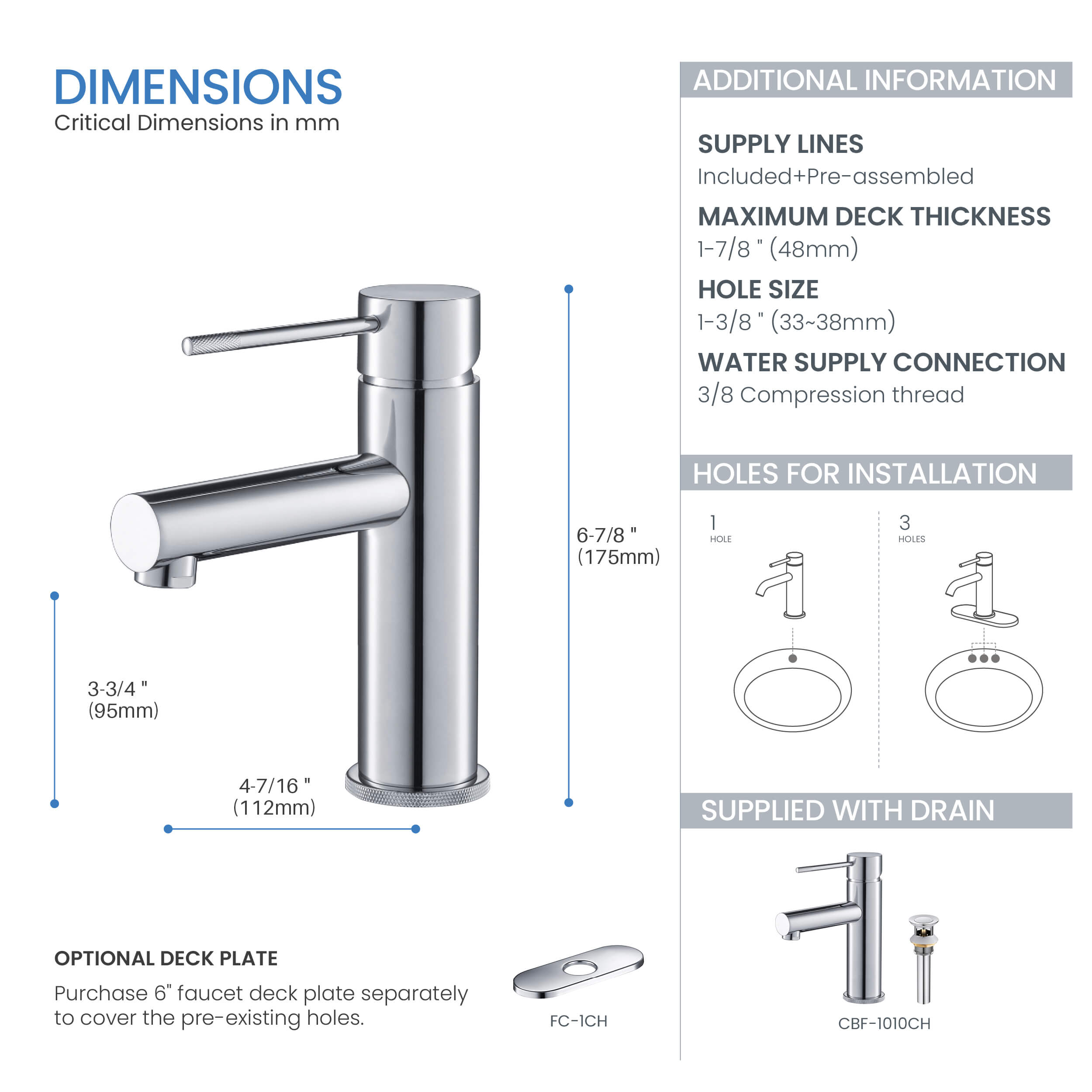 Verona Single Handle Bathroom Vanity Sink Faucet with Pop Up Drain - CBF-1010