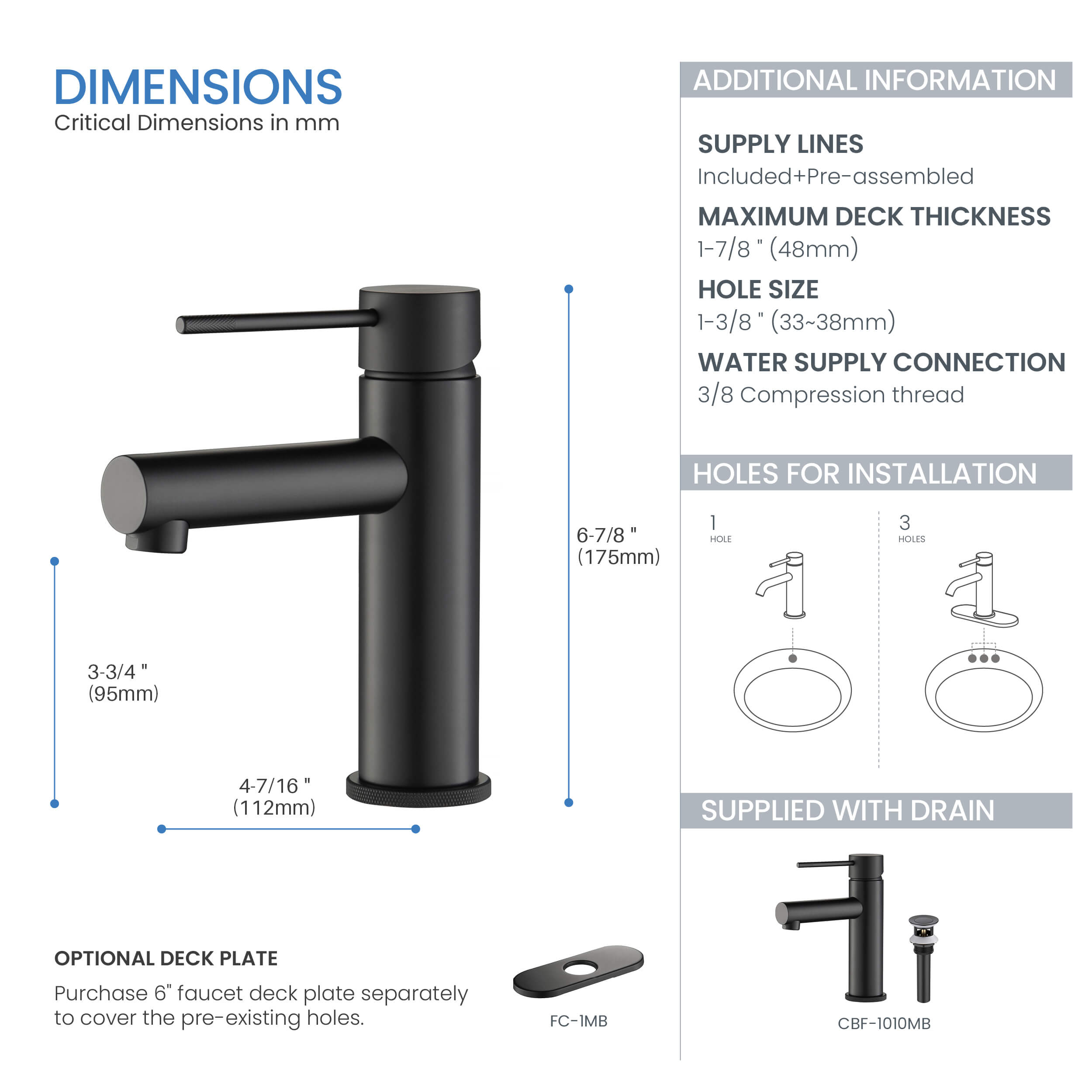 Verona Single Handle Bathroom Vanity Sink Faucet with Pop Up Drain - CBF-1010