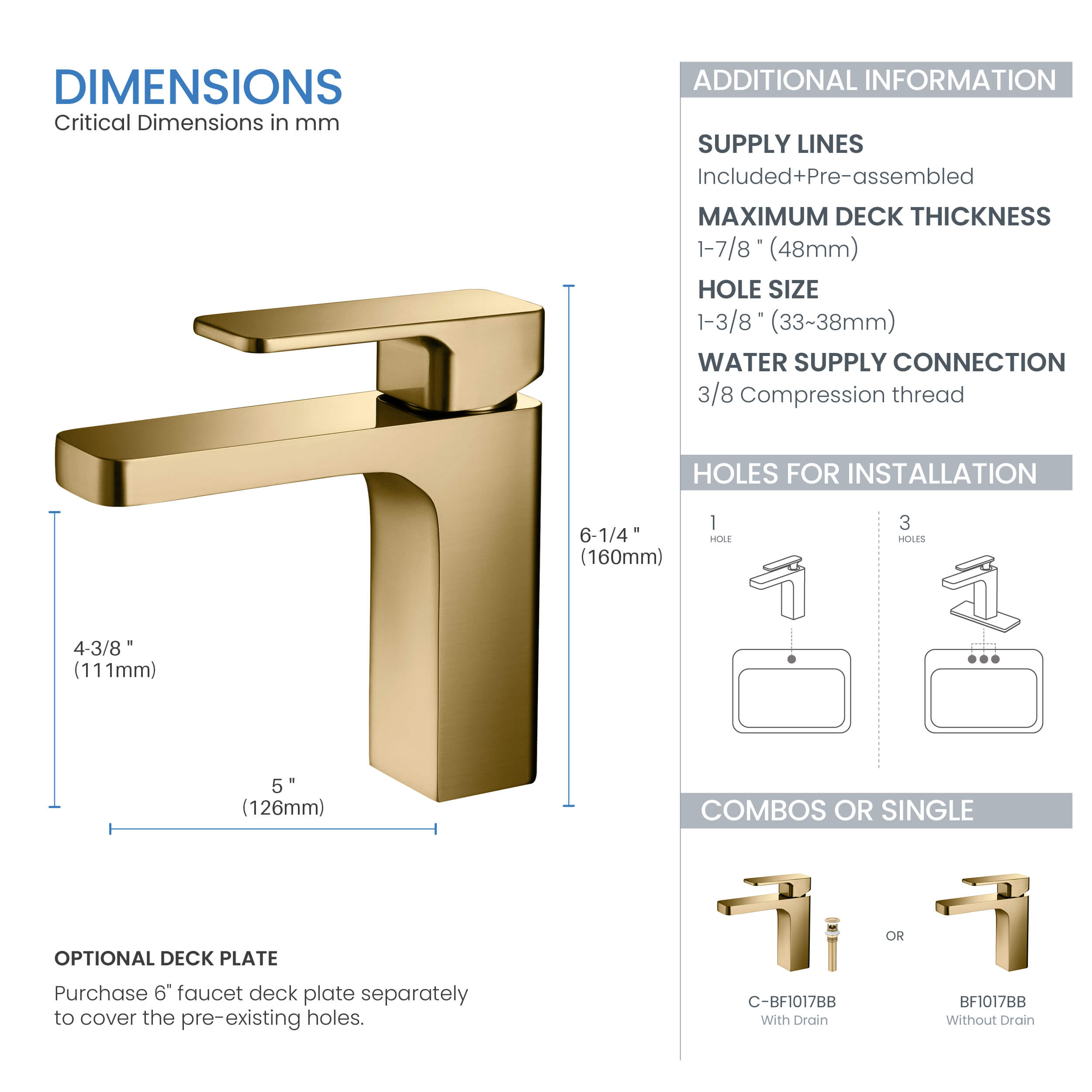 Fusion Single Handle Bathroom Vanity Sink Faucet with Pop Up Drain - CBF-1017