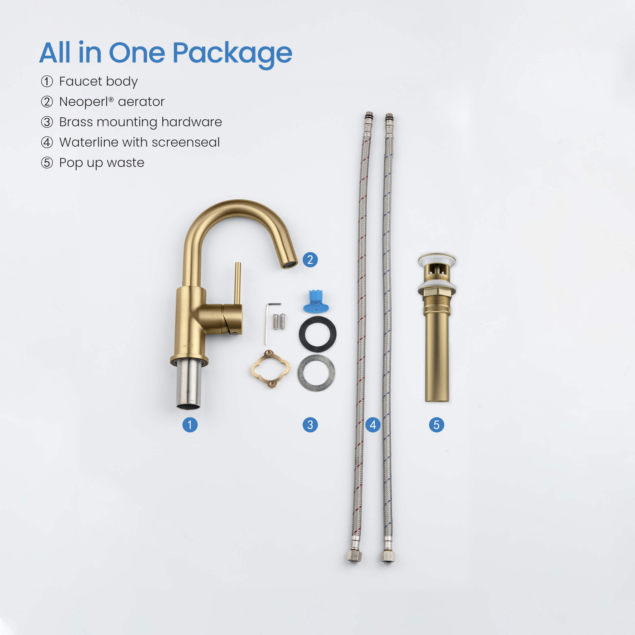 Halo High-Arc Single Handle Bathroom Vanity Sink Faucet with Pop Up Drain - CBF-1021