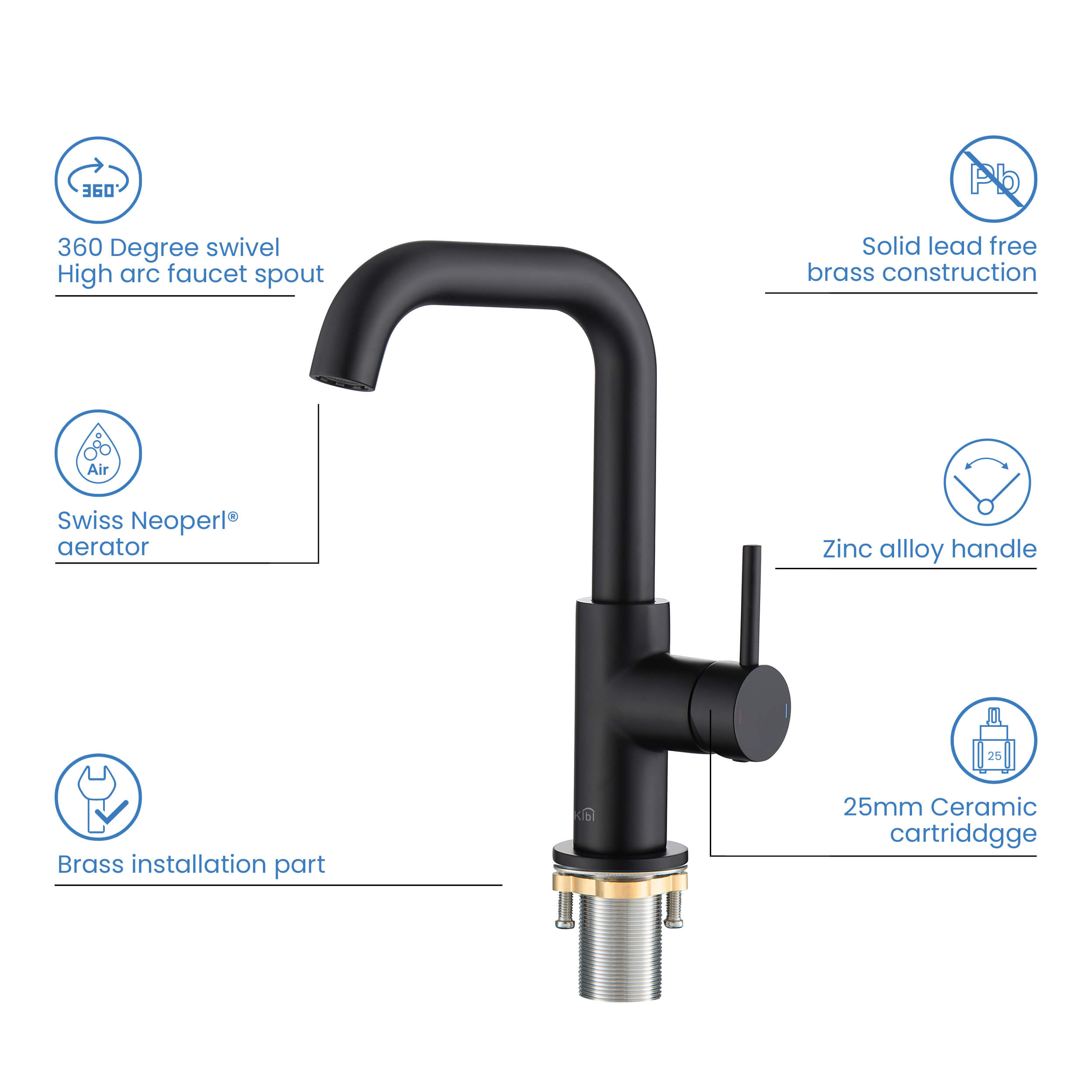 Tampa Single Handle High-Arc Bathroom Vanity Sink Faucet - CBF-1028