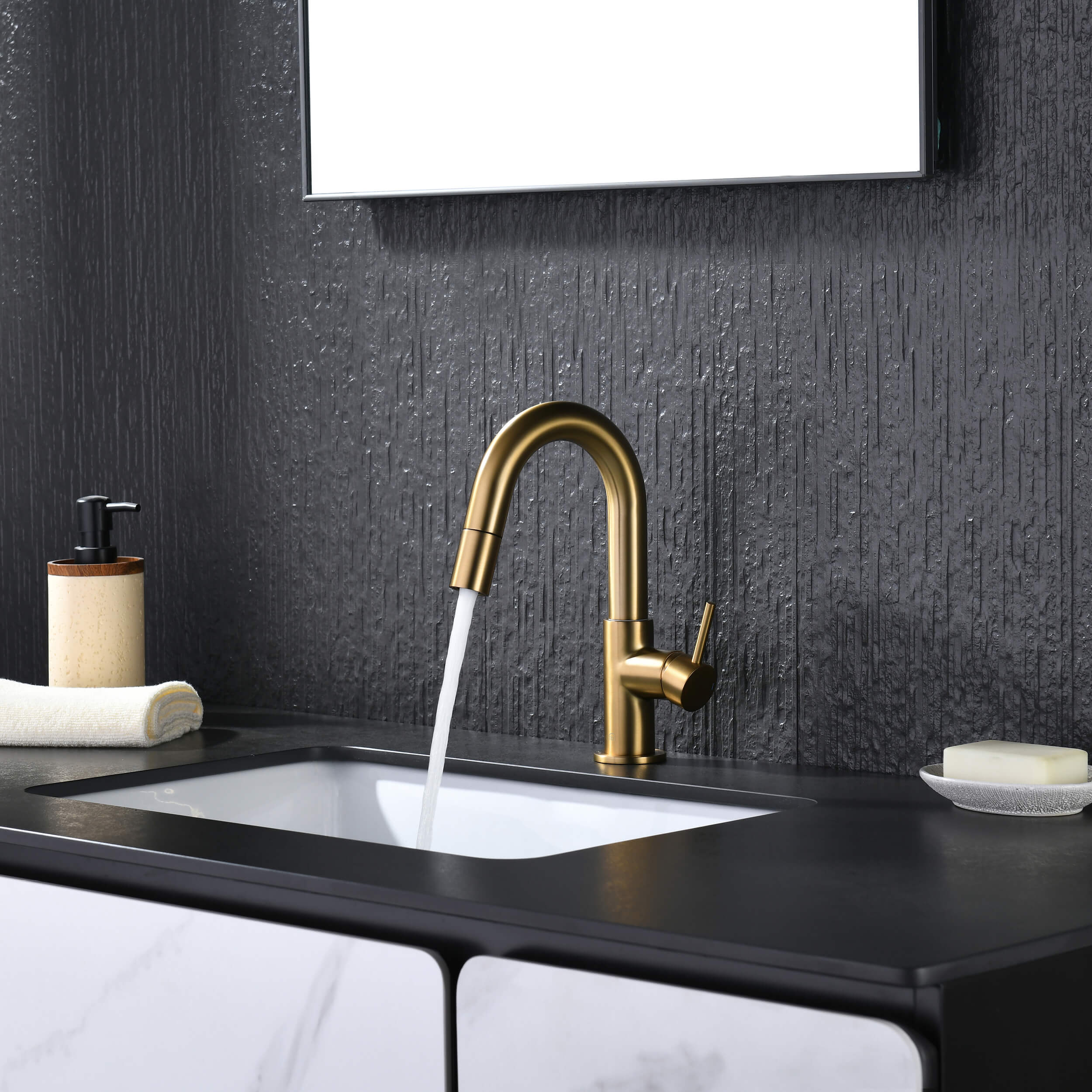 Halo Single Handle High-Arc Pull Down Sprayer Bathroom Vanity Sink Faucet - CBF-1077