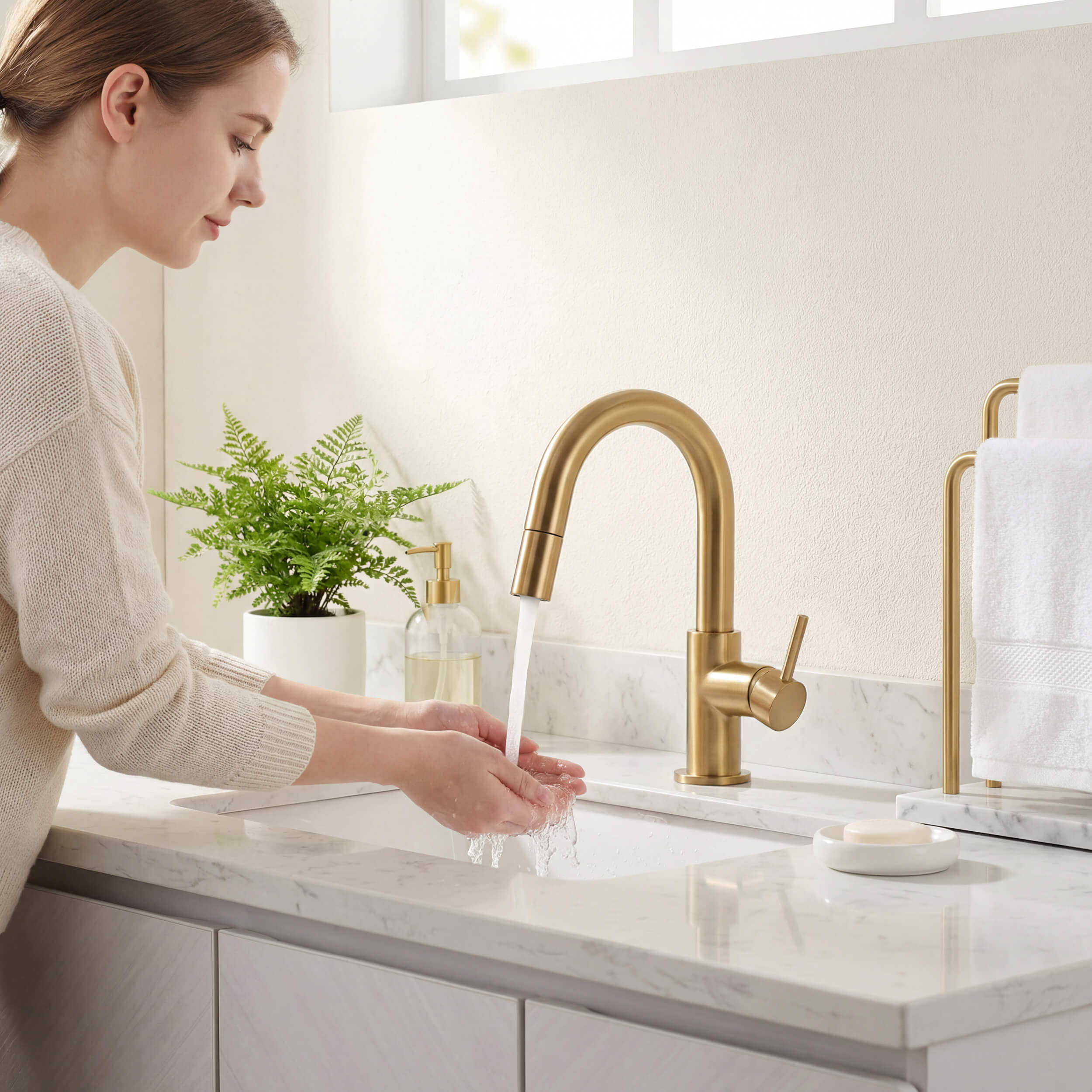 Halo Single Handle High-Arc Pull Down Sprayer Bathroom Vanity Sink Faucet - CBF-1077