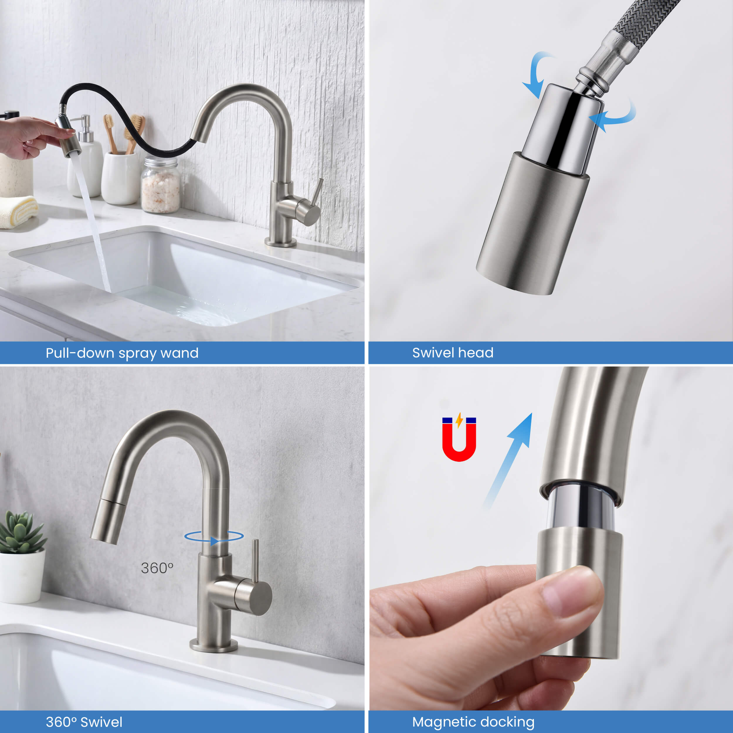 Halo Single Handle High-Arc Pull Down Sprayer Bathroom Vanity Sink Faucet - CBF-1077