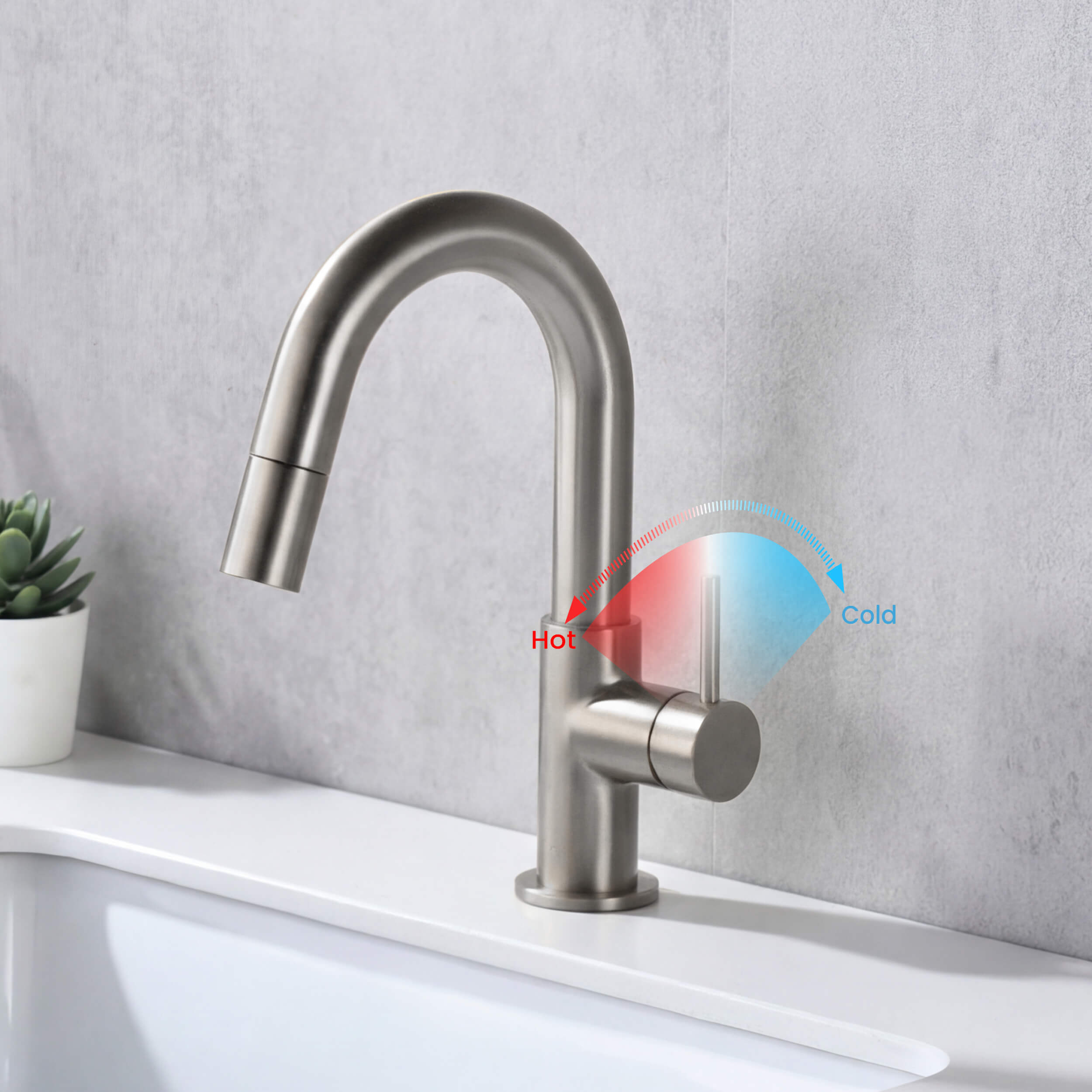 Halo Single Handle High-Arc Pull Down Sprayer Bathroom Vanity Sink Faucet - CBF-1077