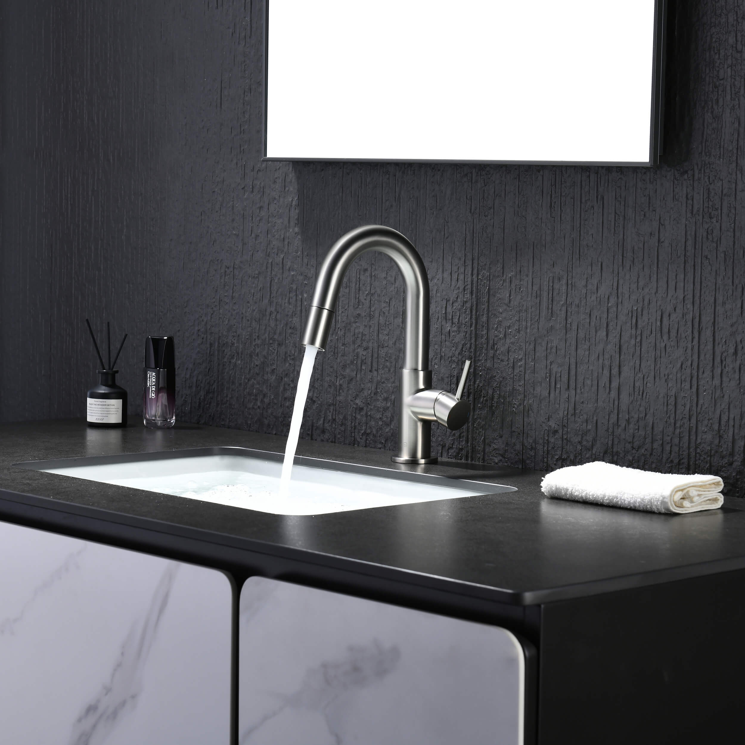 Halo Single Handle High-Arc Pull Down Sprayer Bathroom Vanity Sink Faucet - CBF-1077