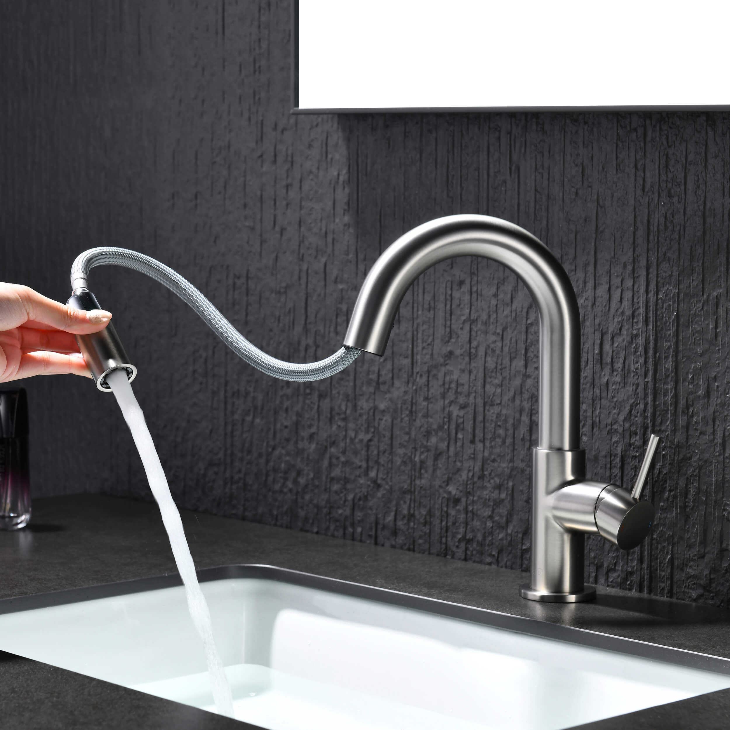 Halo Single Handle High-Arc Pull Down Sprayer Bathroom Vanity Sink Faucet - CBF-1077