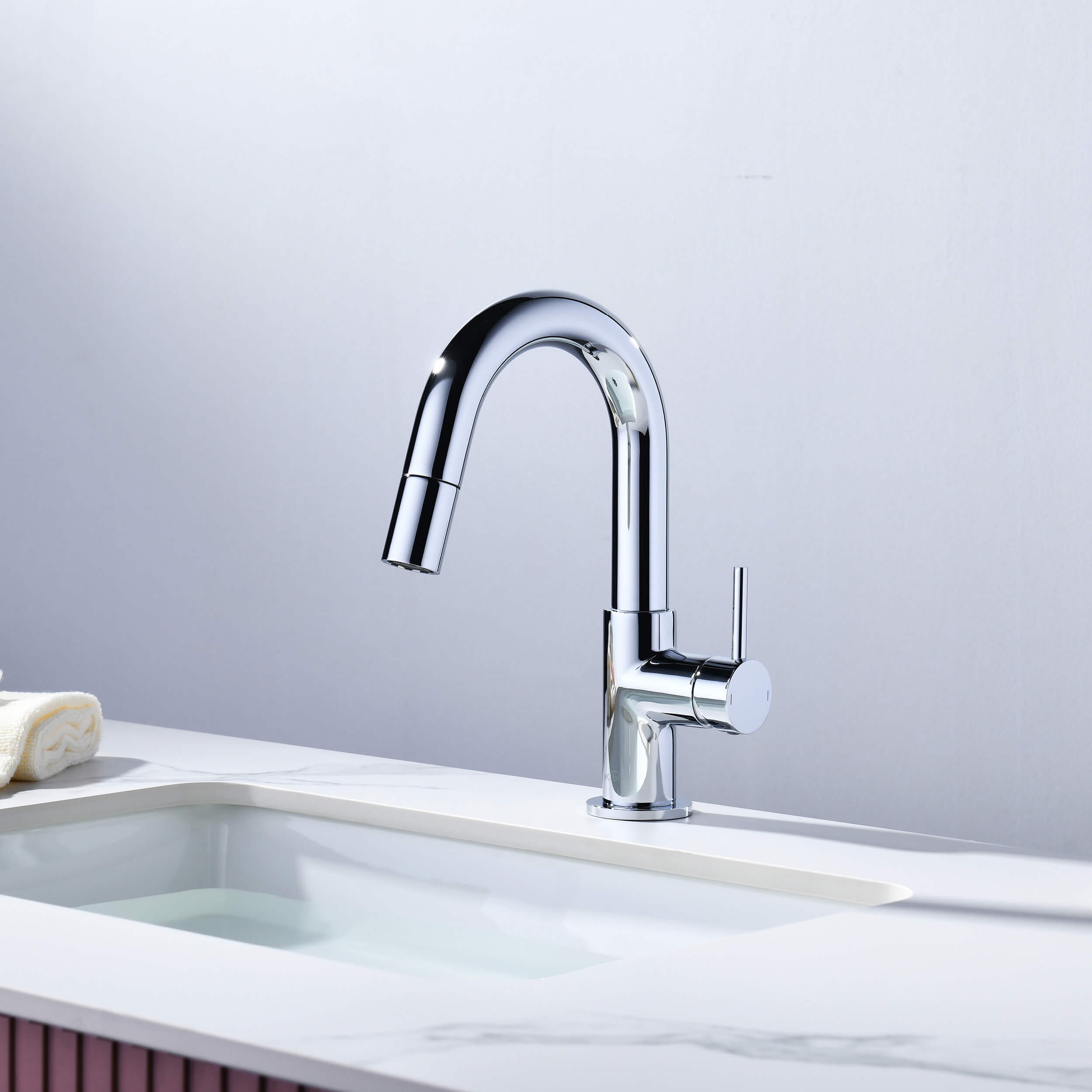 Halo Single Handle High-Arc Pull Down Sprayer Bathroom Vanity Sink Faucet - CBF-1077