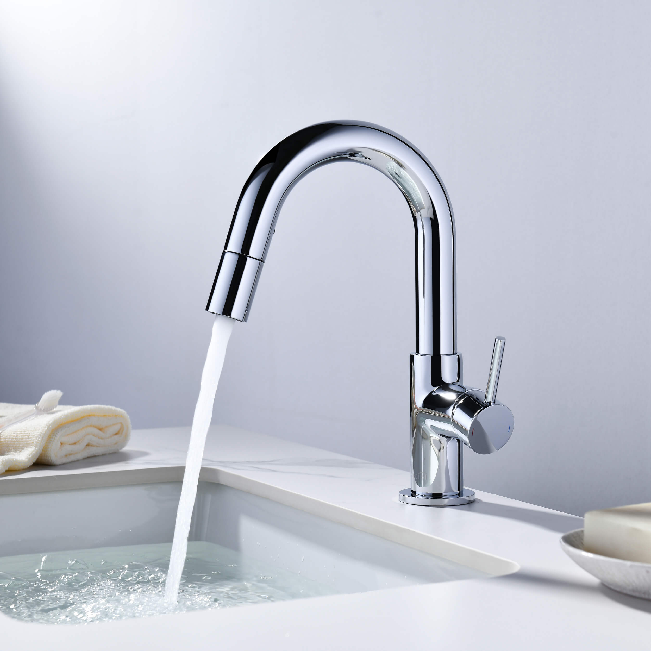 Halo Single Handle High-Arc Pull Down Sprayer Bathroom Vanity Sink Faucet - CBF-1077