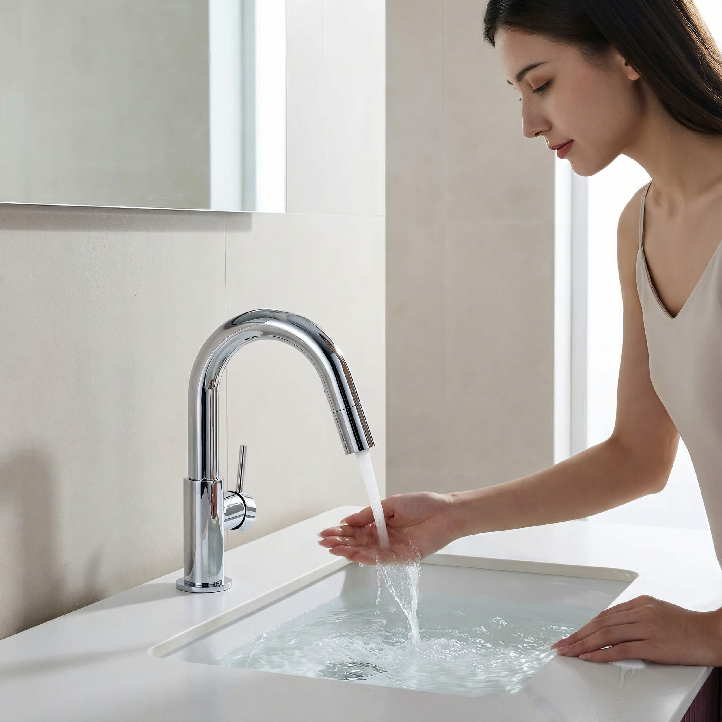 Halo Single Handle High-Arc Pull Down Sprayer Bathroom Vanity Sink Faucet - CBF-1077