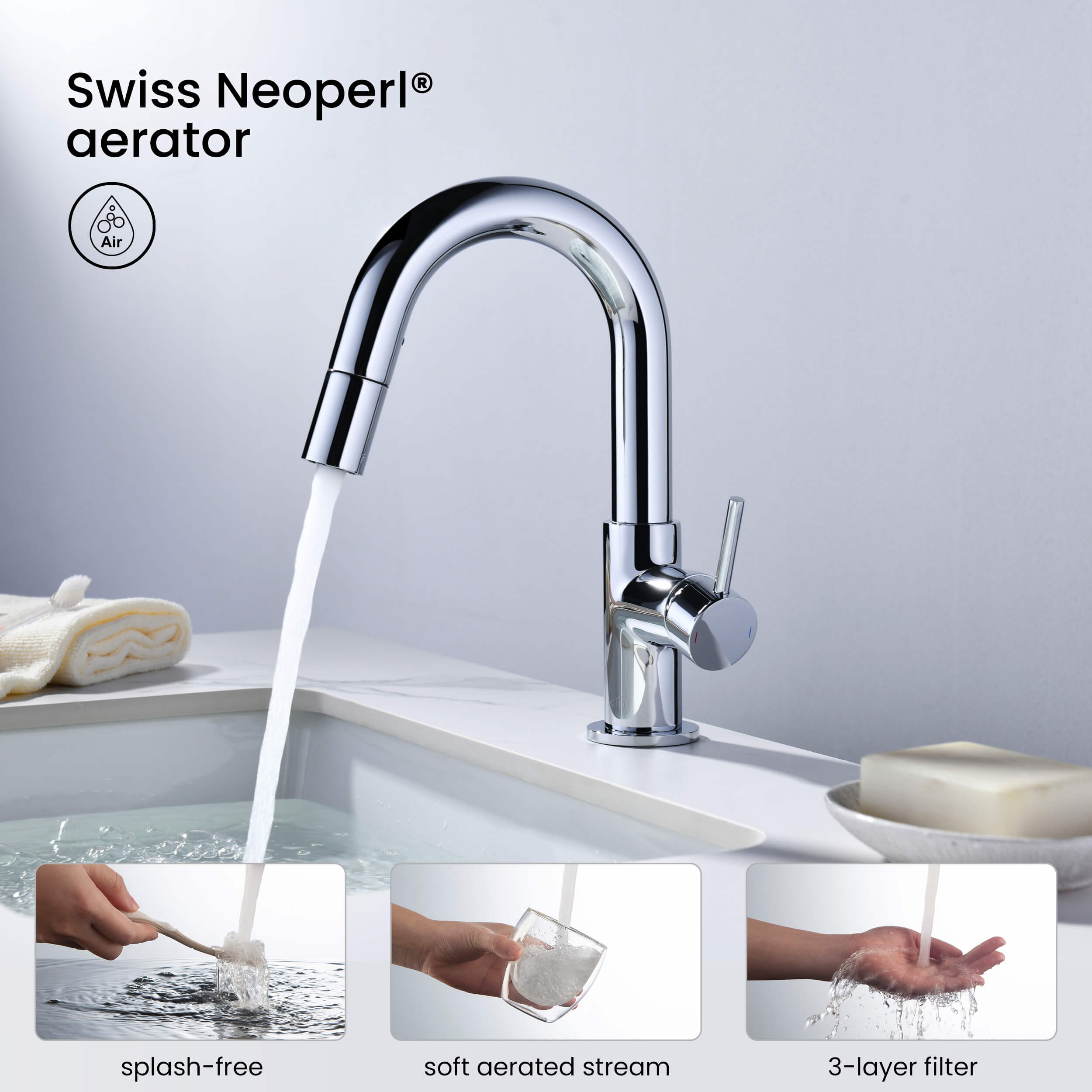 Halo Single Handle High-Arc Pull Down Sprayer Bathroom Vanity Sink Faucet - CBF-1077