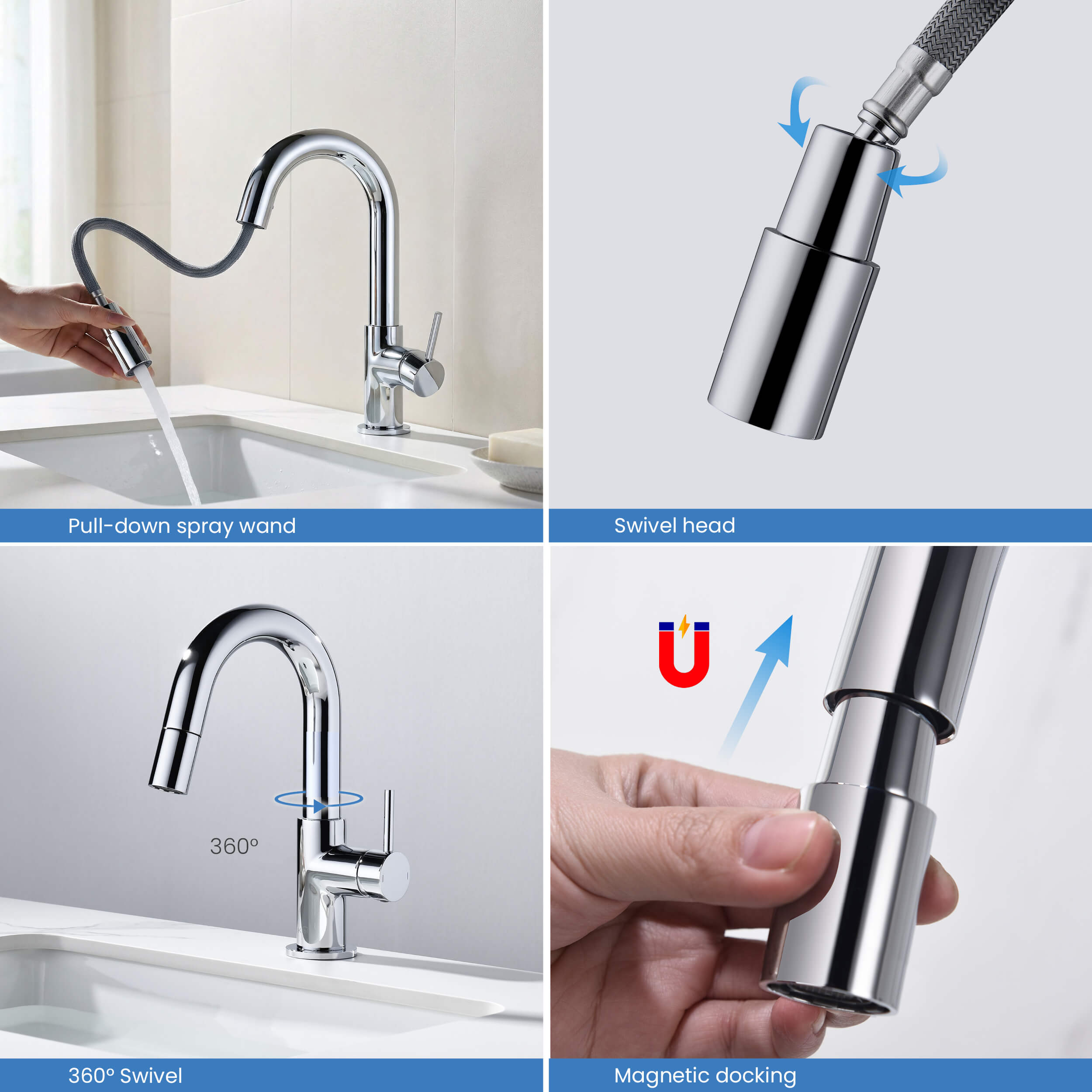 Halo Single Handle High-Arc Pull Down Sprayer Bathroom Vanity Sink Faucet - CBF-1077