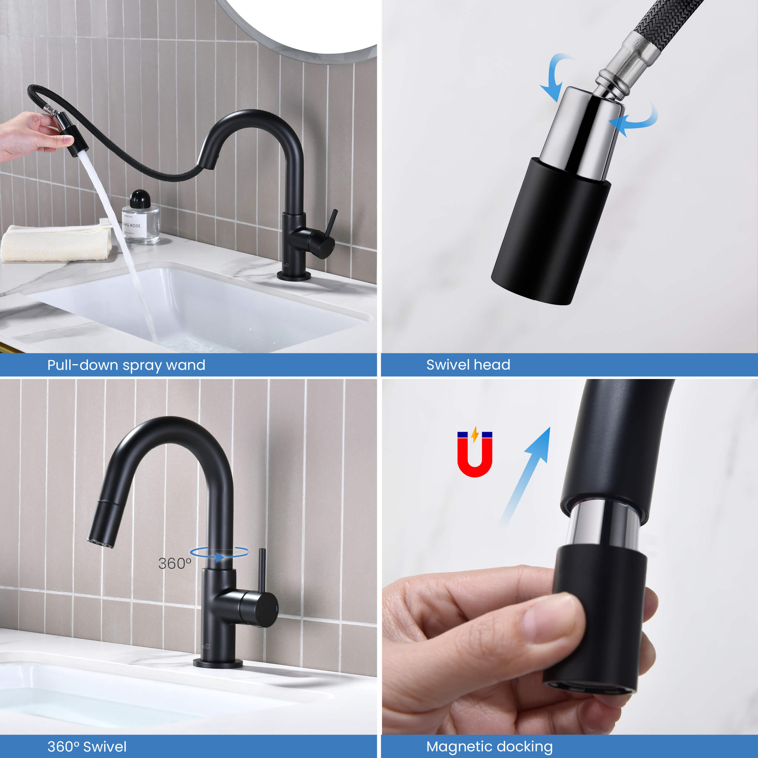 Halo Single Handle High-Arc Pull Down Sprayer Bathroom Vanity Sink Faucet - CBF-1077