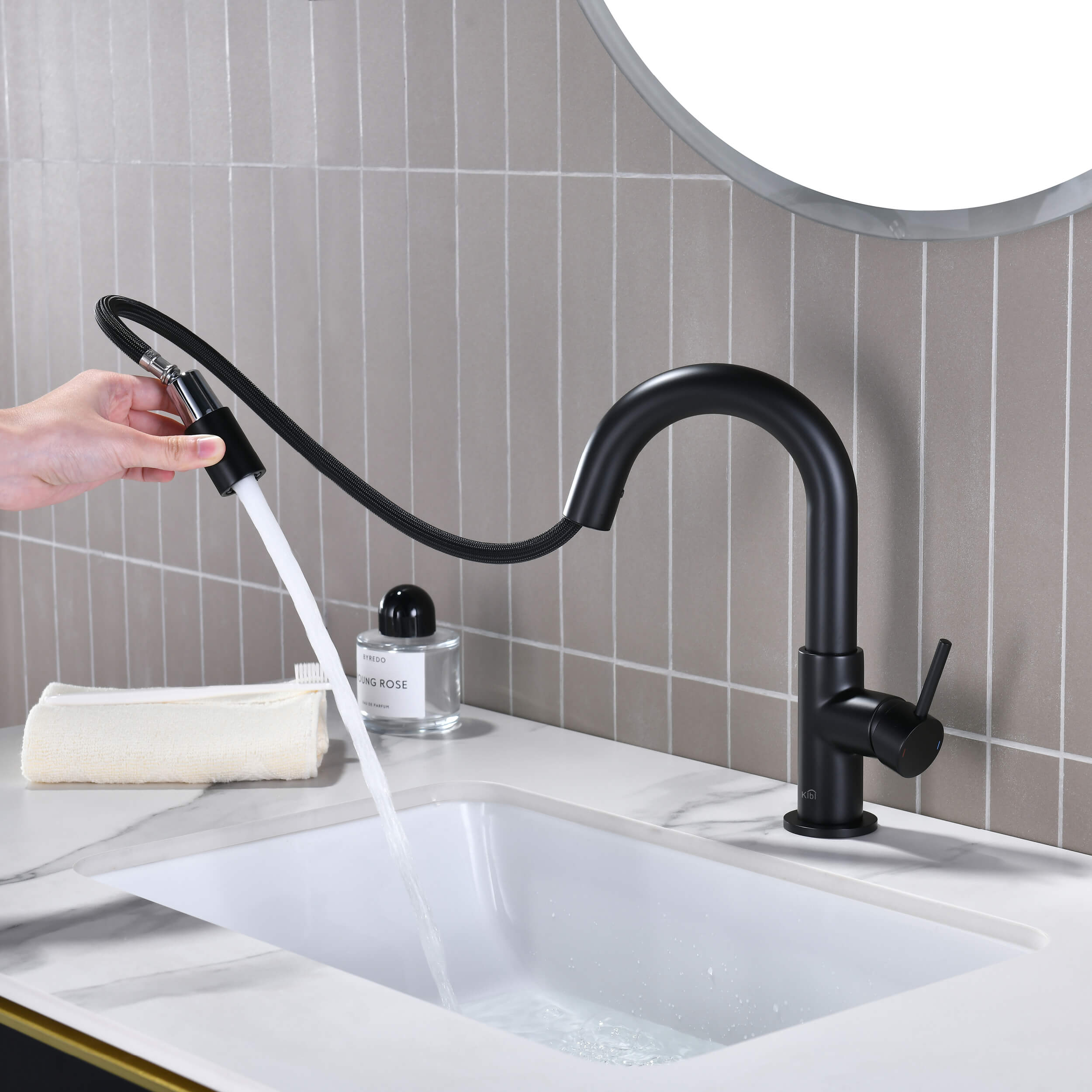 Halo Single Handle High-Arc Pull Down Sprayer Bathroom Vanity Sink Faucet - CBF-1077