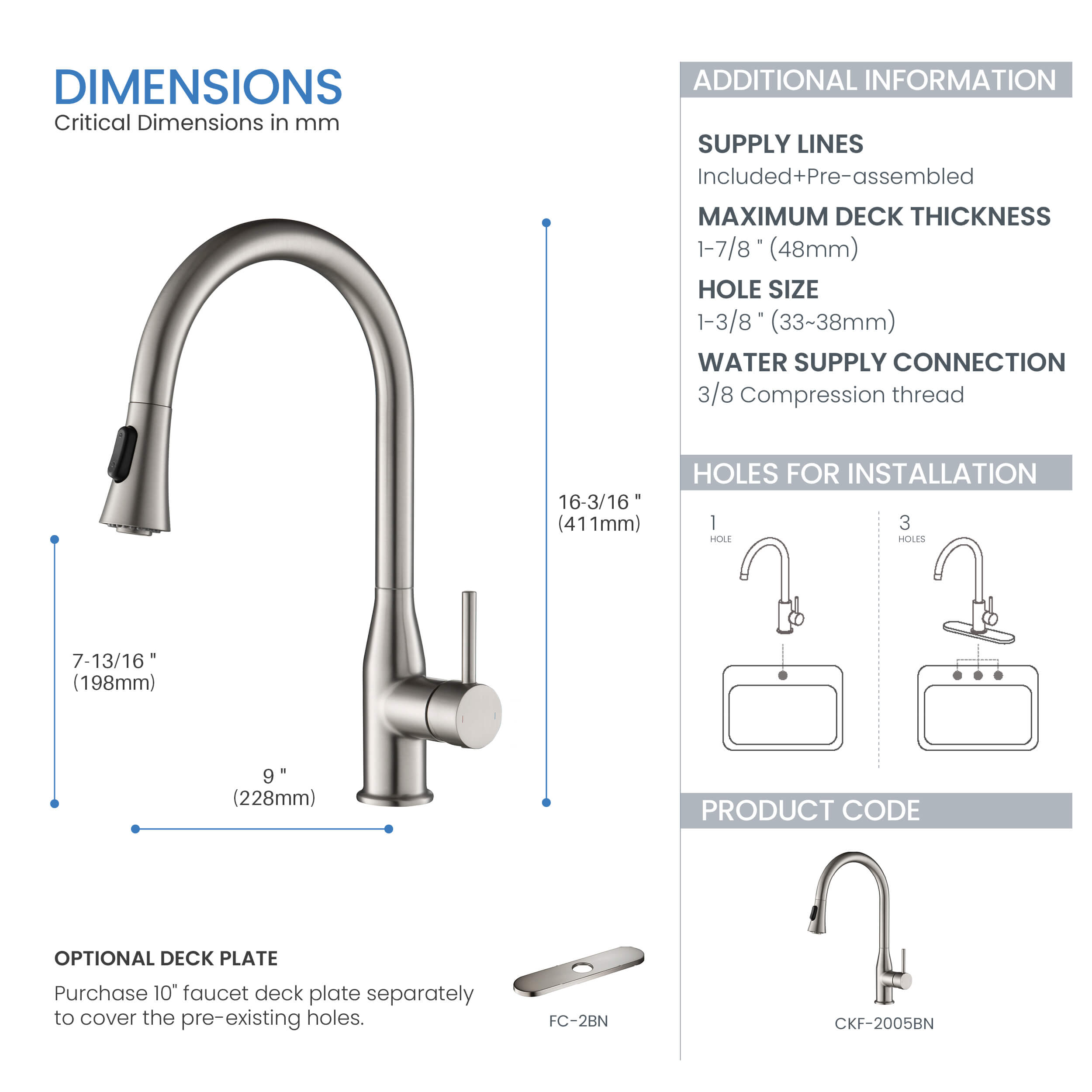 Mesa Single Handle Pull Down Kitchen Sink Faucet - CKF-2005