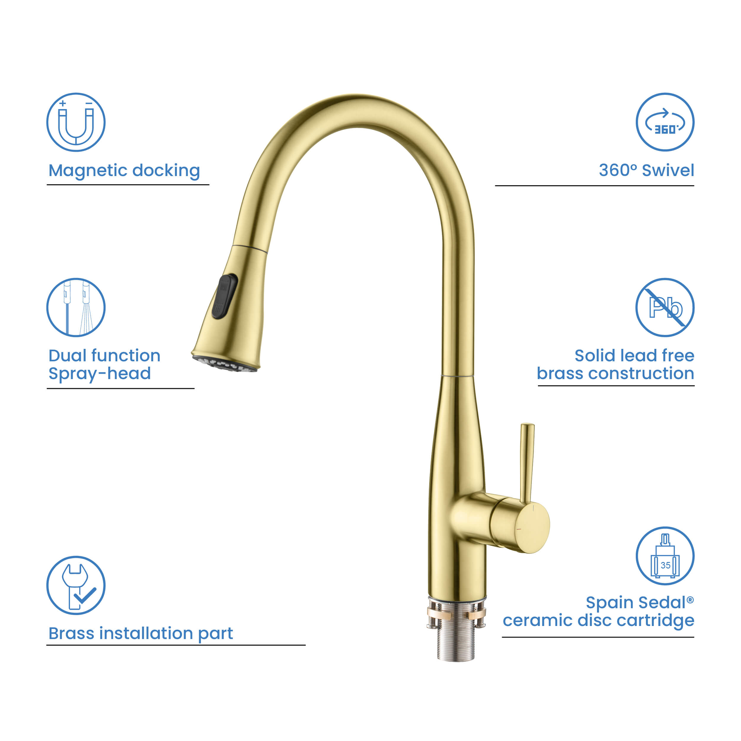 Plano-T Single Handle Pull Down Kitchen Sink Faucet - CKF-2016
