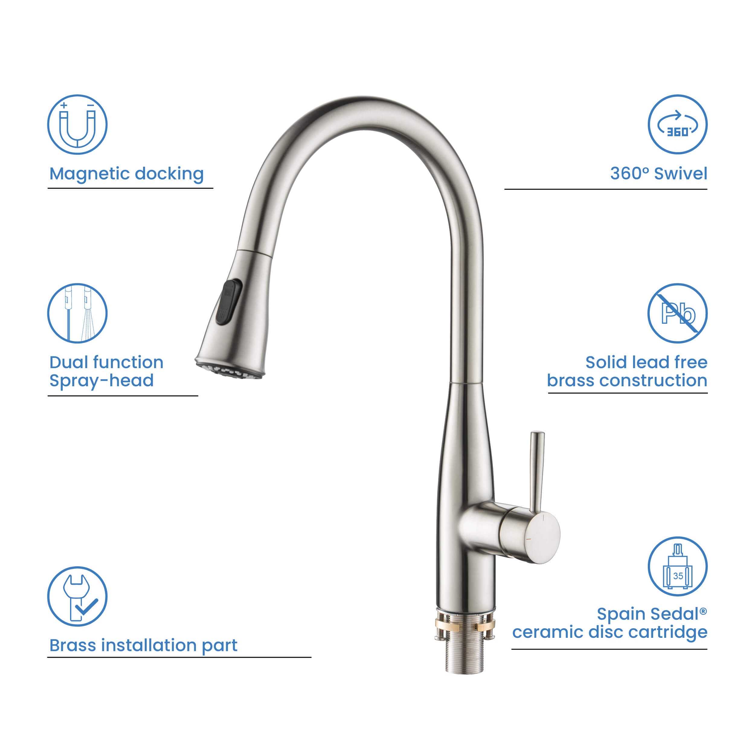 Plano-T Single Handle Pull Down Kitchen Sink Faucet - CKF-2016
