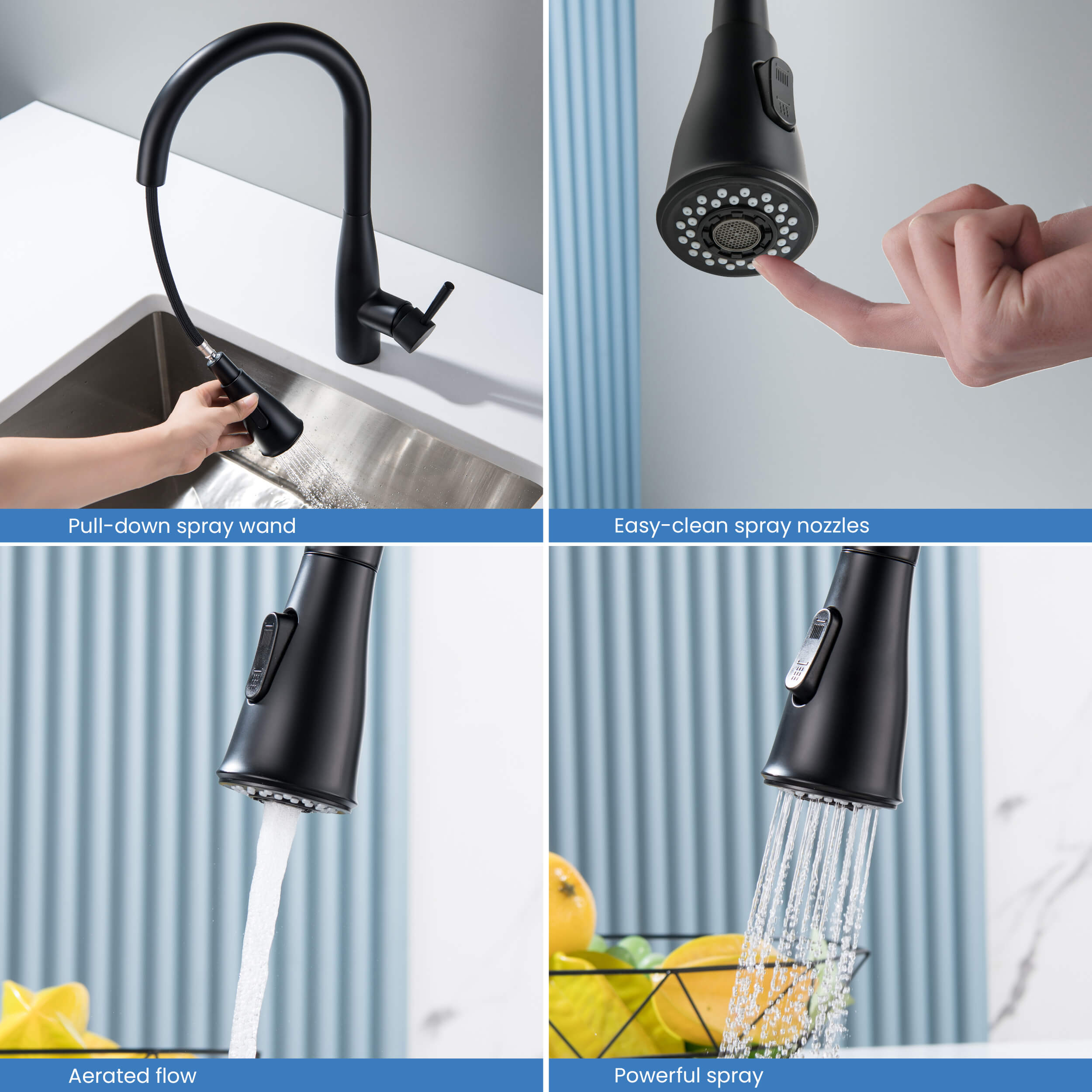 Plano-T Single Handle Pull Down Kitchen Sink Faucet - CKF-2016