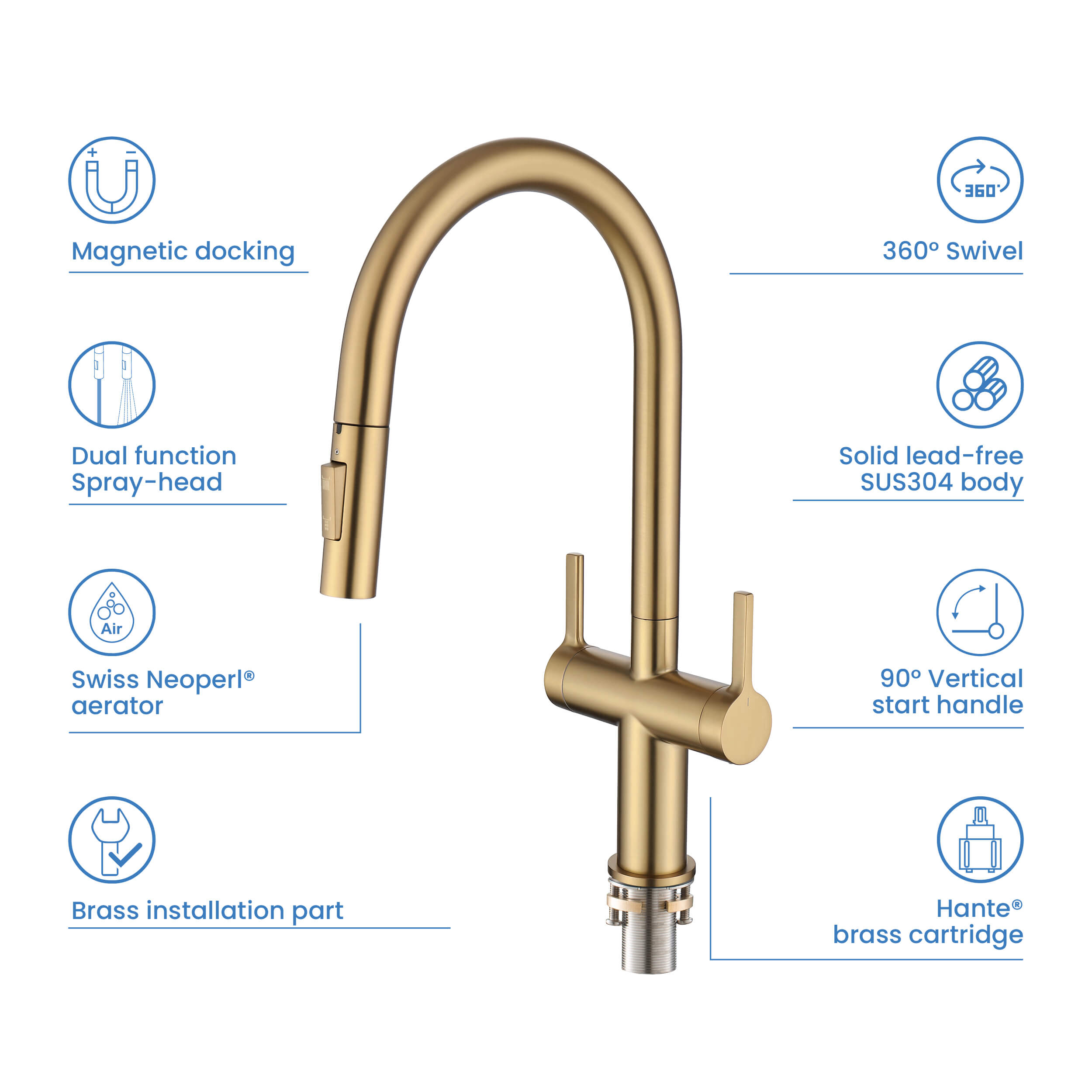 Neo Single Hole Two Handle Pull Down Kitchen Faucet - CKF-2020