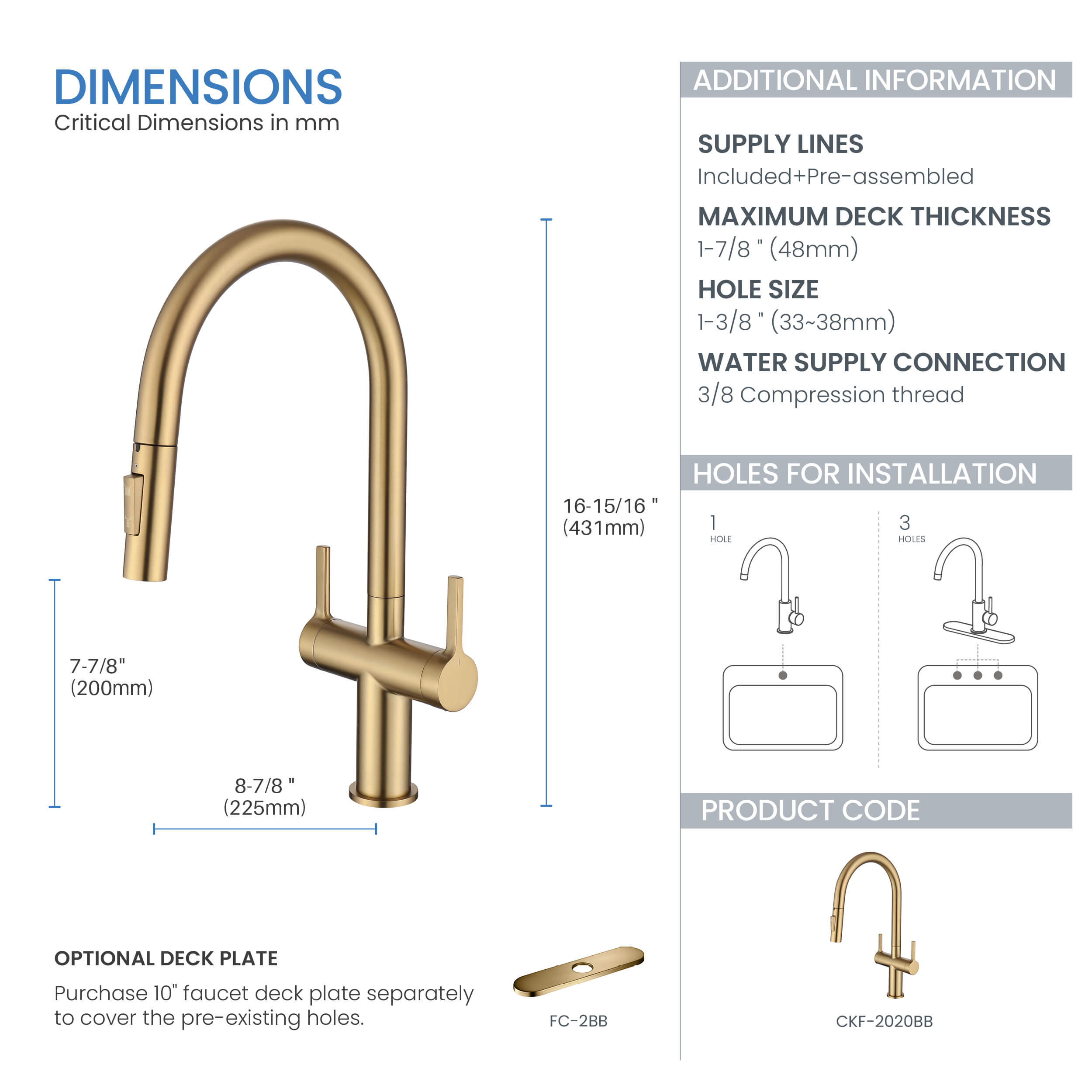 Neo Single Hole Two Handle Pull Down Kitchen Faucet - CKF-2020