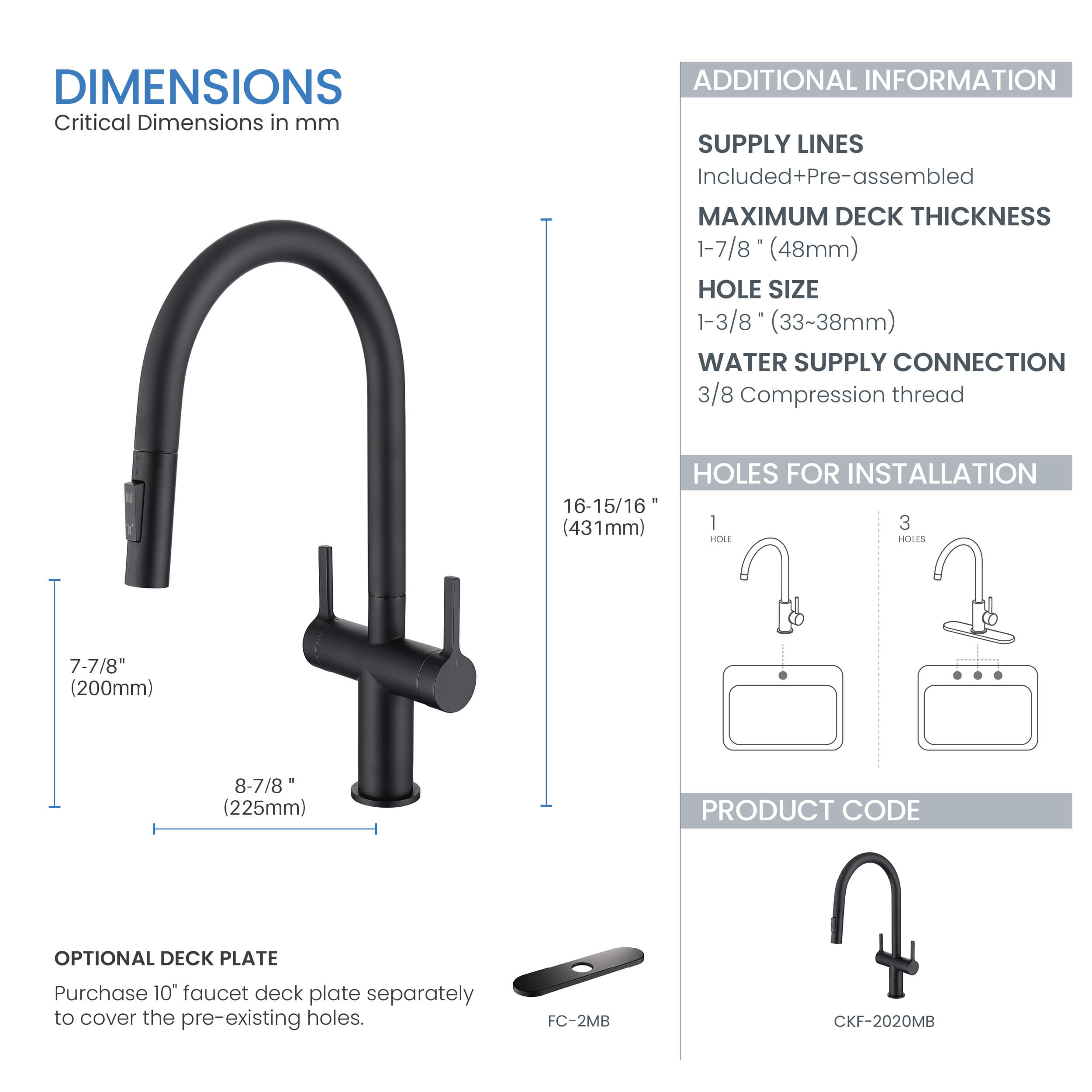 Neo Single Hole Two Handle Pull Down Kitchen Faucet - CKF-2020
