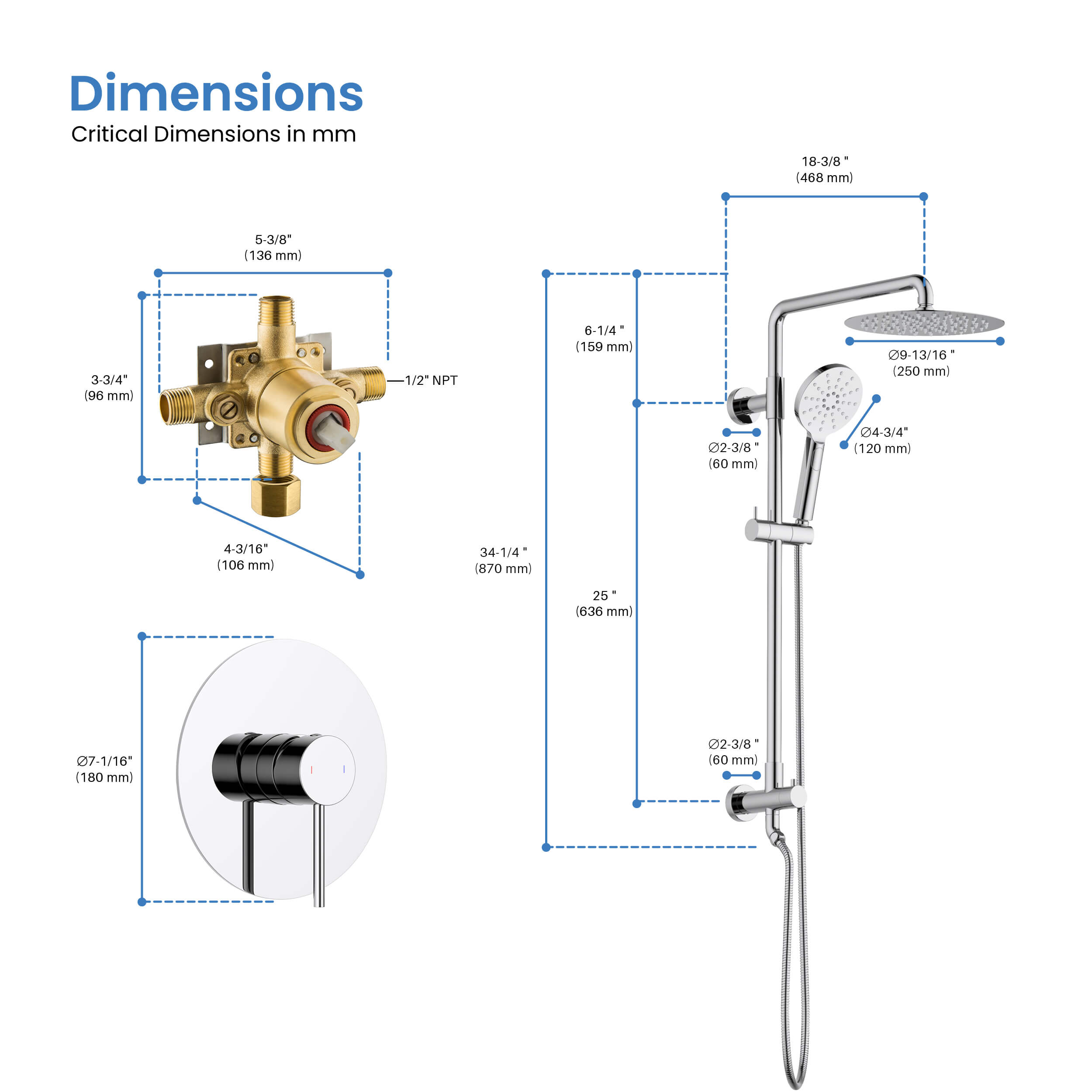 Halo Pressure Balanced 2-Function Wall Mount Shower Column with Rough In Valve - CSC-4103