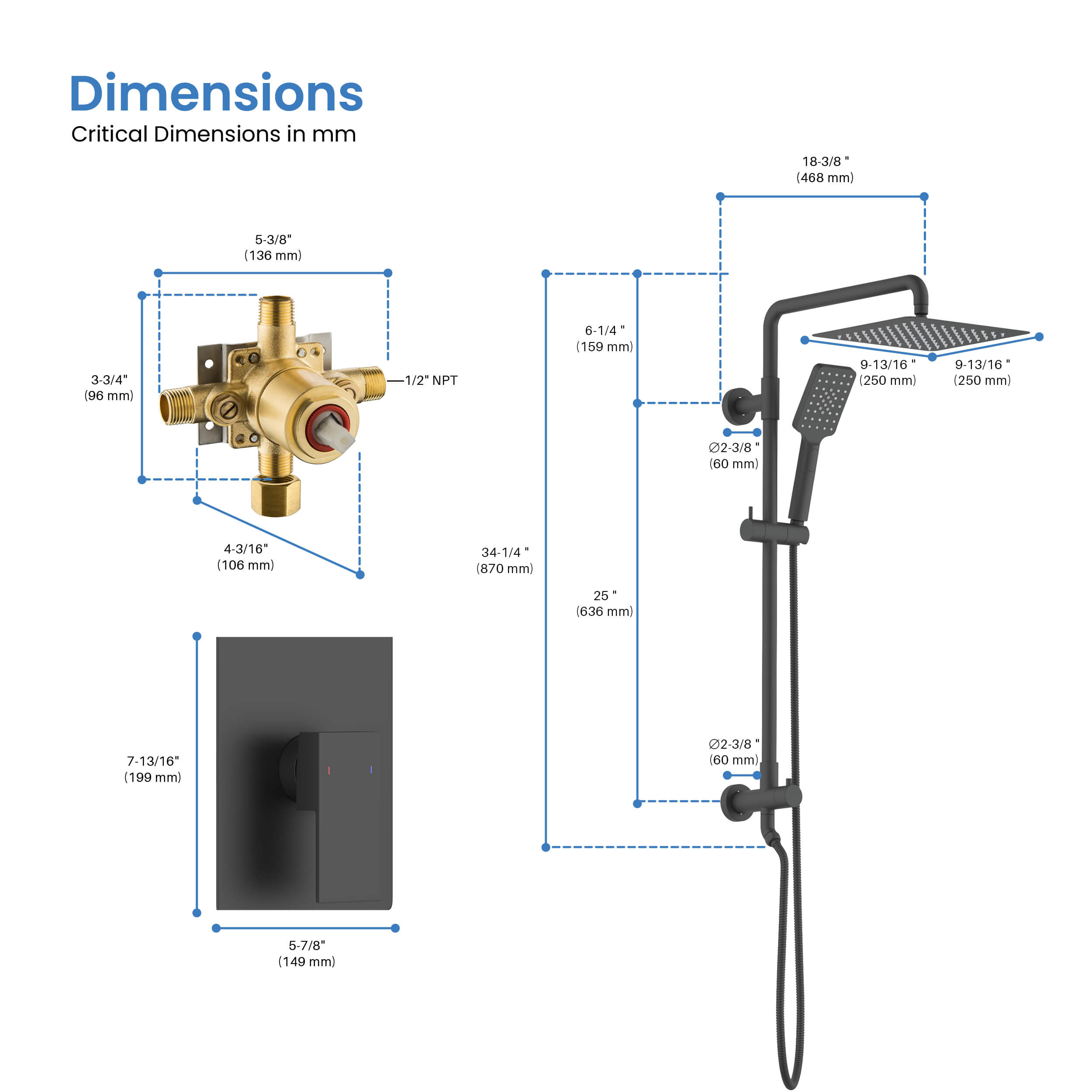 Quadra Pressure Balanced 2-Function Wall Mount Shower Column with Rough In Valve - CSC-4104