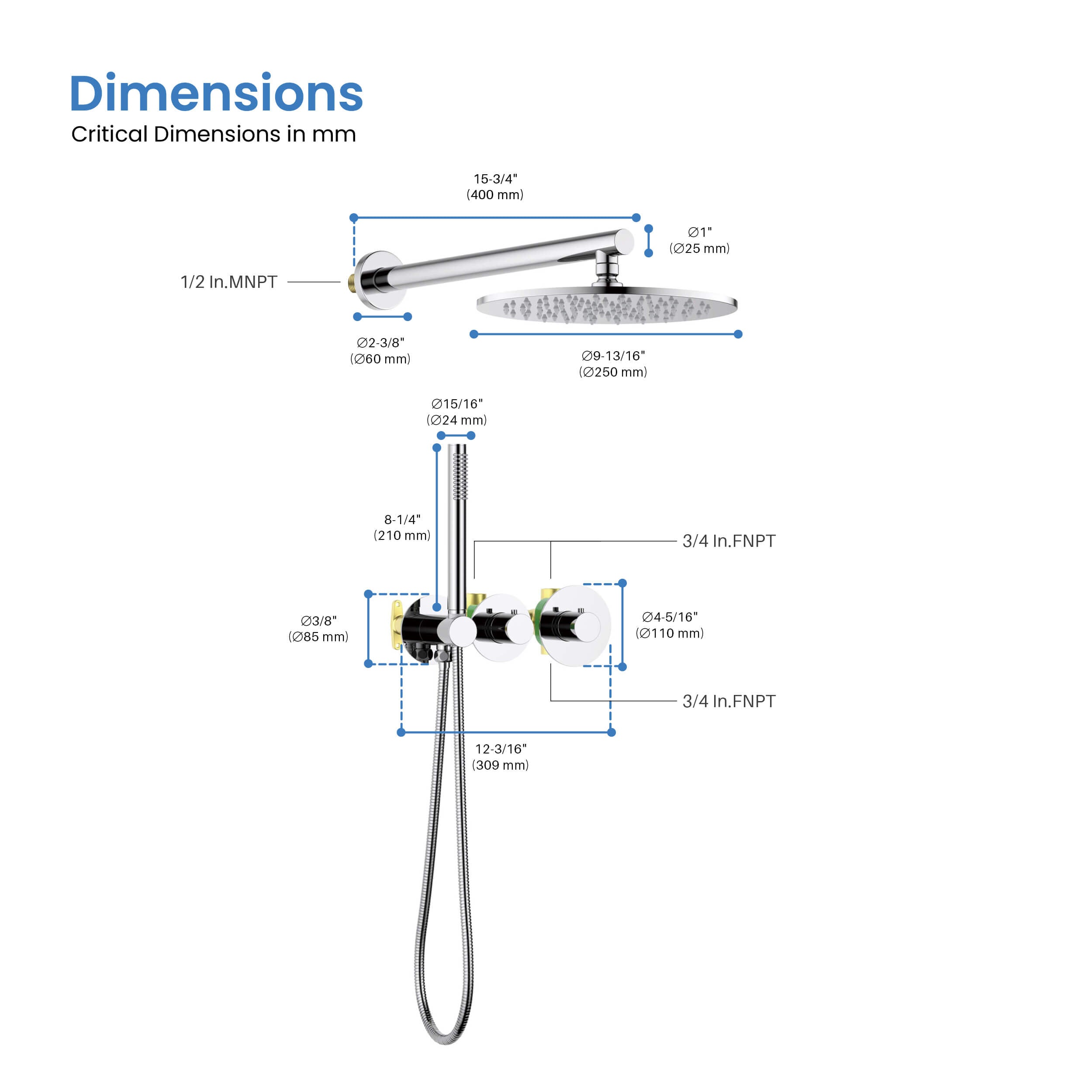 Halo 2-Function Thermostatic Wall Mount Shower System with Rough-in Valve - CSF-4010