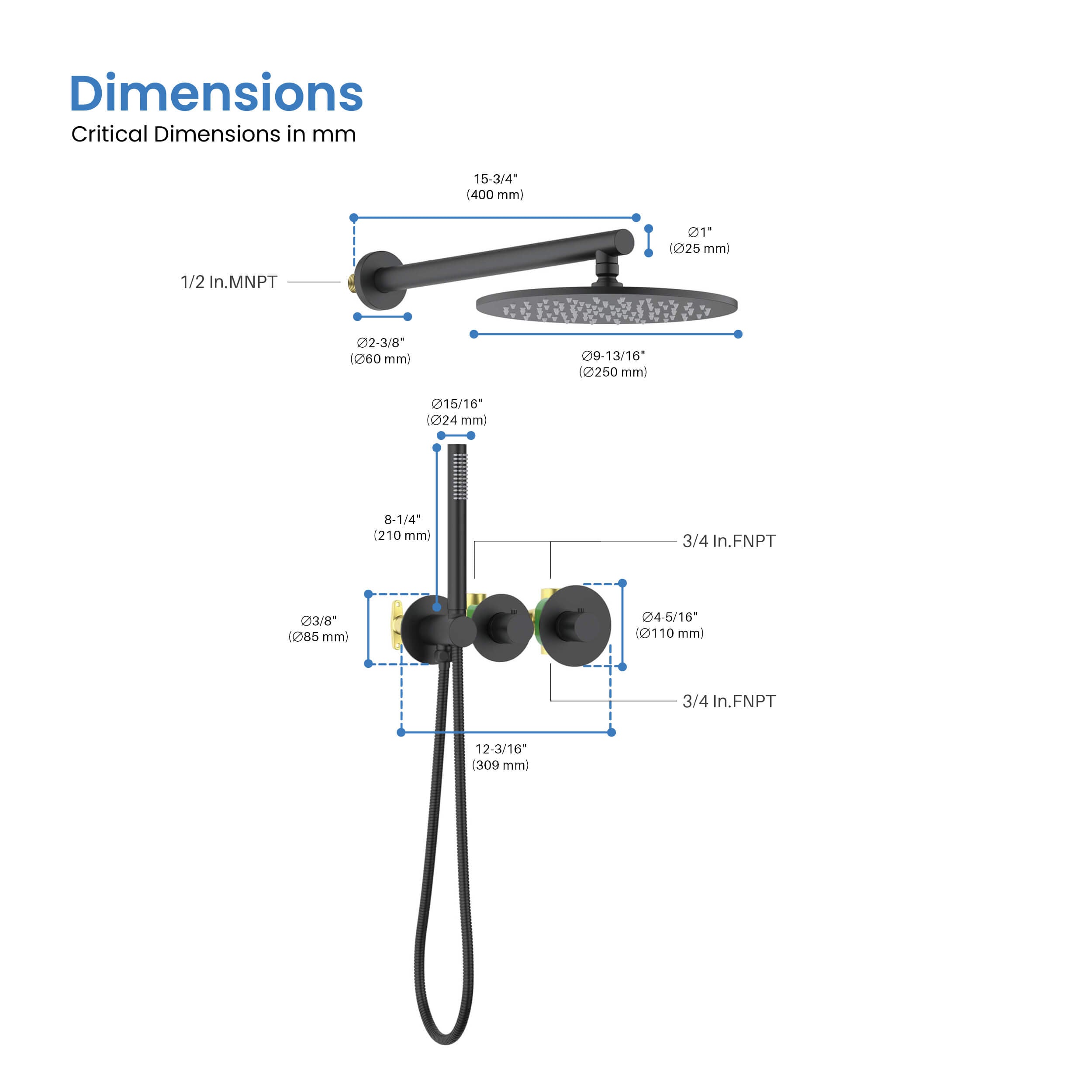 Halo 2-Function Thermostatic Wall Mount Shower System with Rough-in Valve - CSF-4010