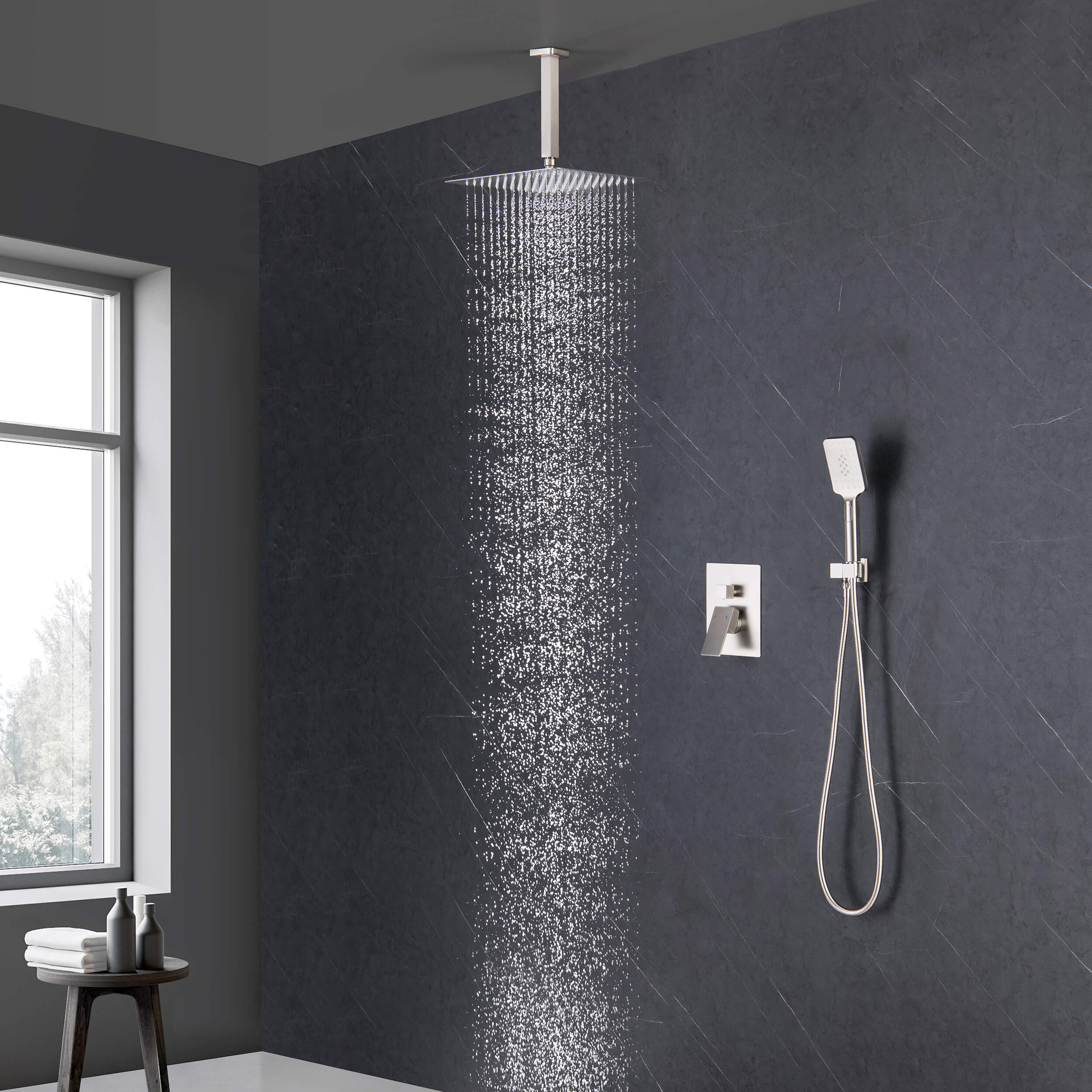 Quadra Pressure Balanced 2-Function Ceiling Mount Shower System with Rough-In Valve - CSF-4012