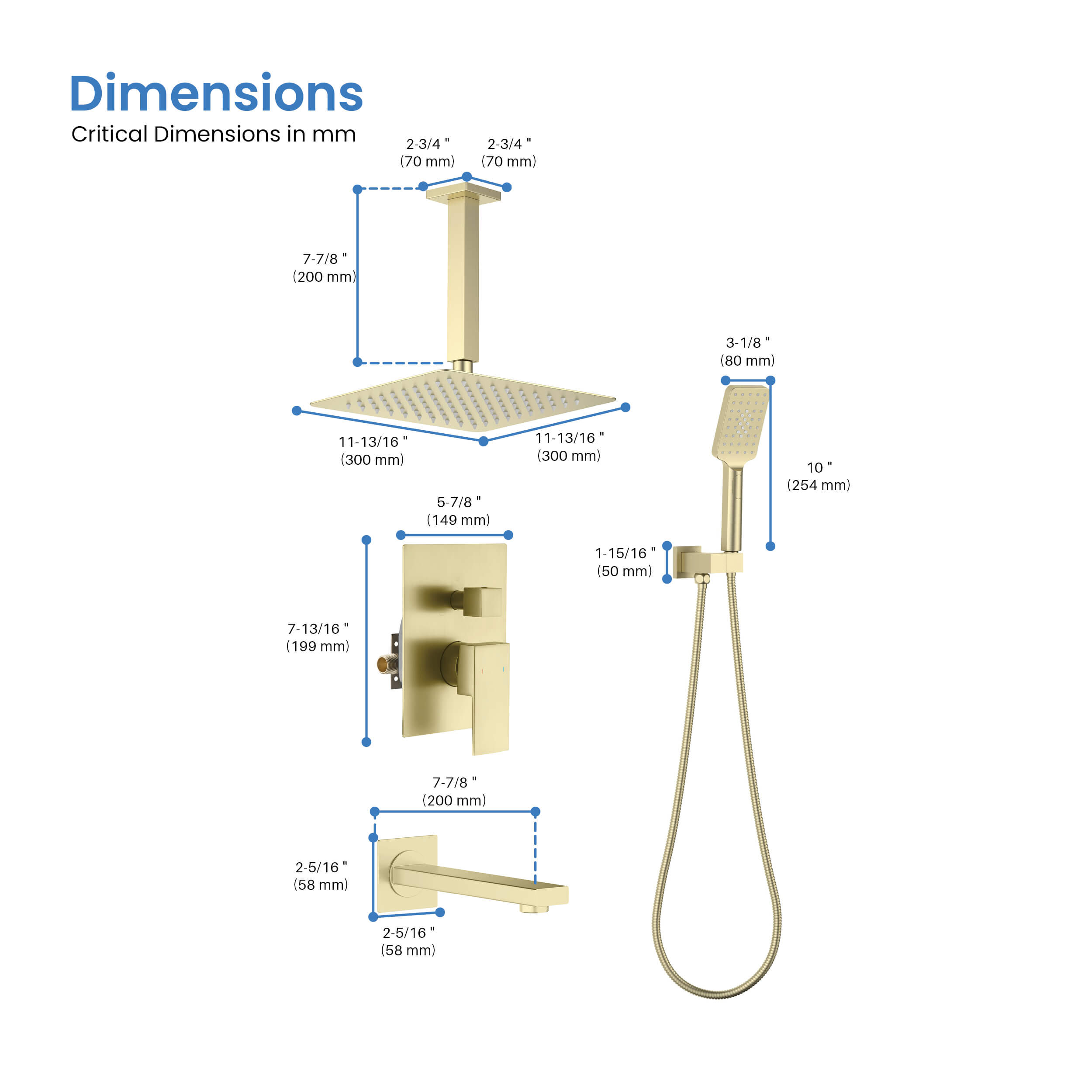 Quadra Pressure Balanced 3-Function Ceiling Mount Shower System with Rough-In Valve - CSF-4013