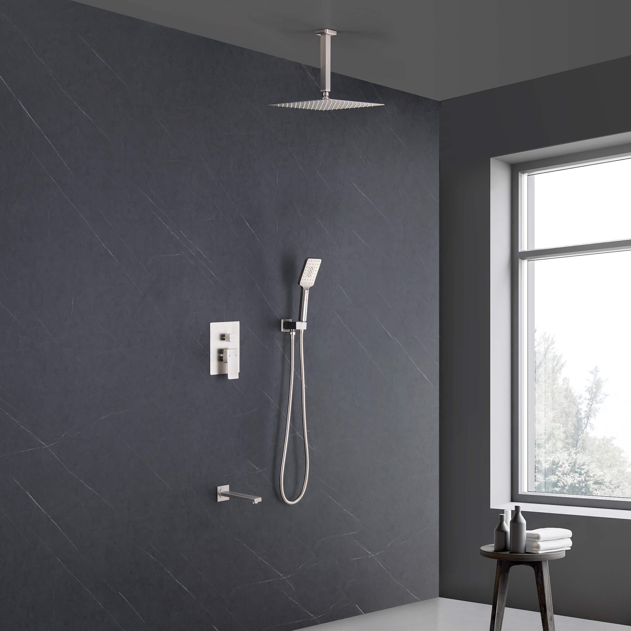 Quadra Pressure Balanced 3-Function Ceiling Mount Shower System with Rough-In Valve - CSF-4013