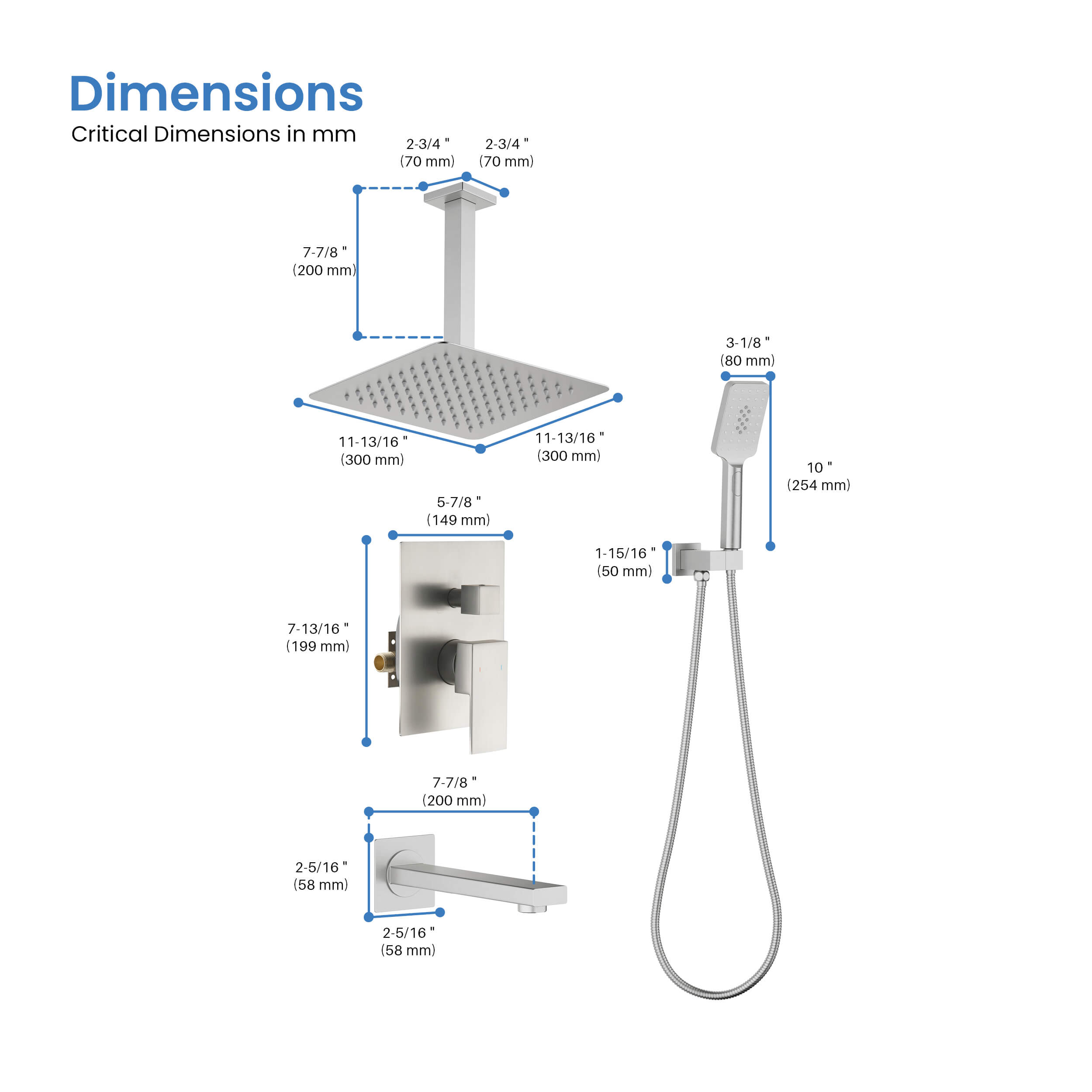 Quadra Pressure Balanced 3-Function Ceiling Mount Shower System with Rough-In Valve - CSF-4013