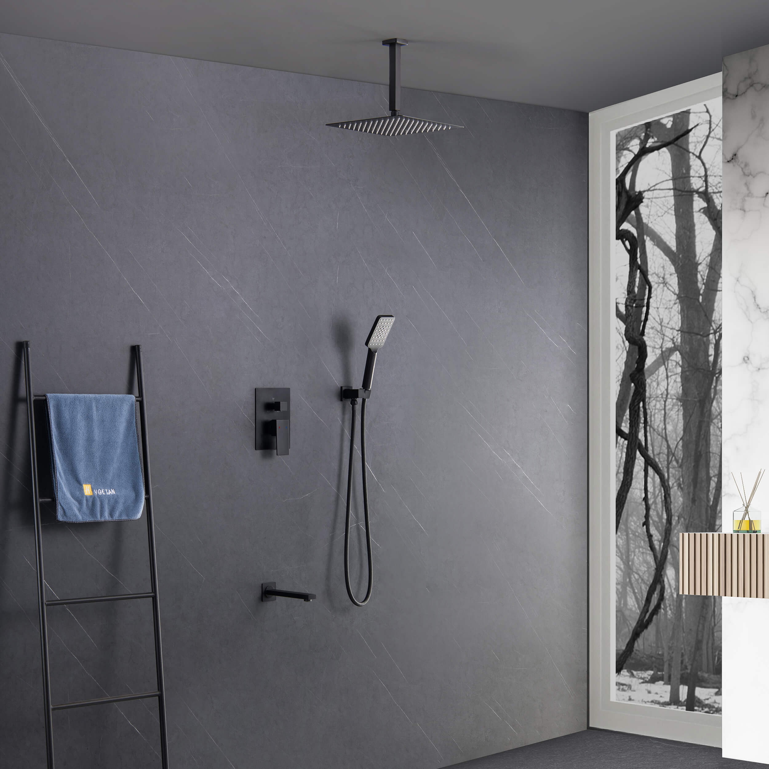 Quadra Pressure Balanced 3-Function Ceiling Mount Shower System with Rough-In Valve - CSF-4013