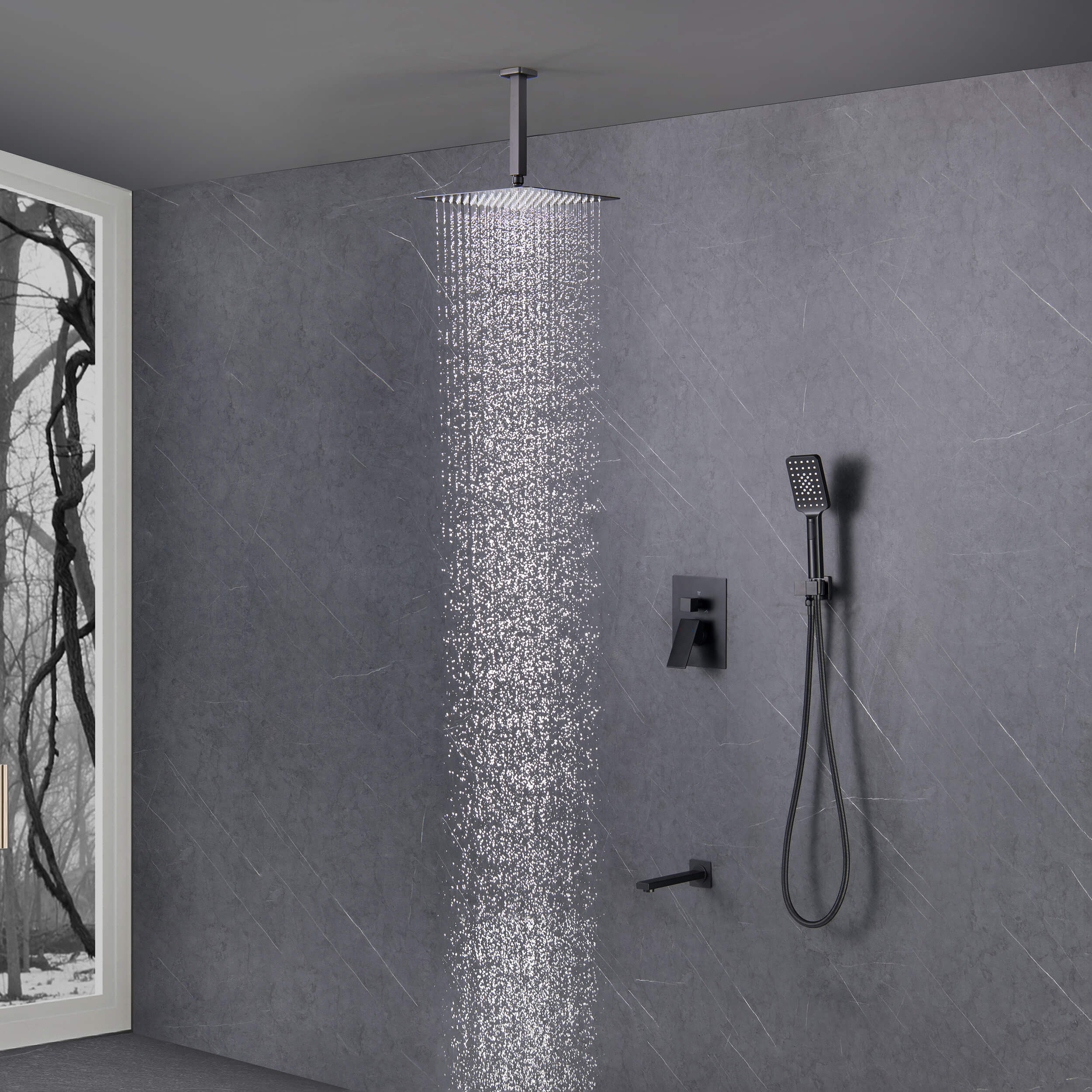 Quadra Pressure Balanced 3-Function Ceiling Mount Shower System with Rough-In Valve - CSF-4013